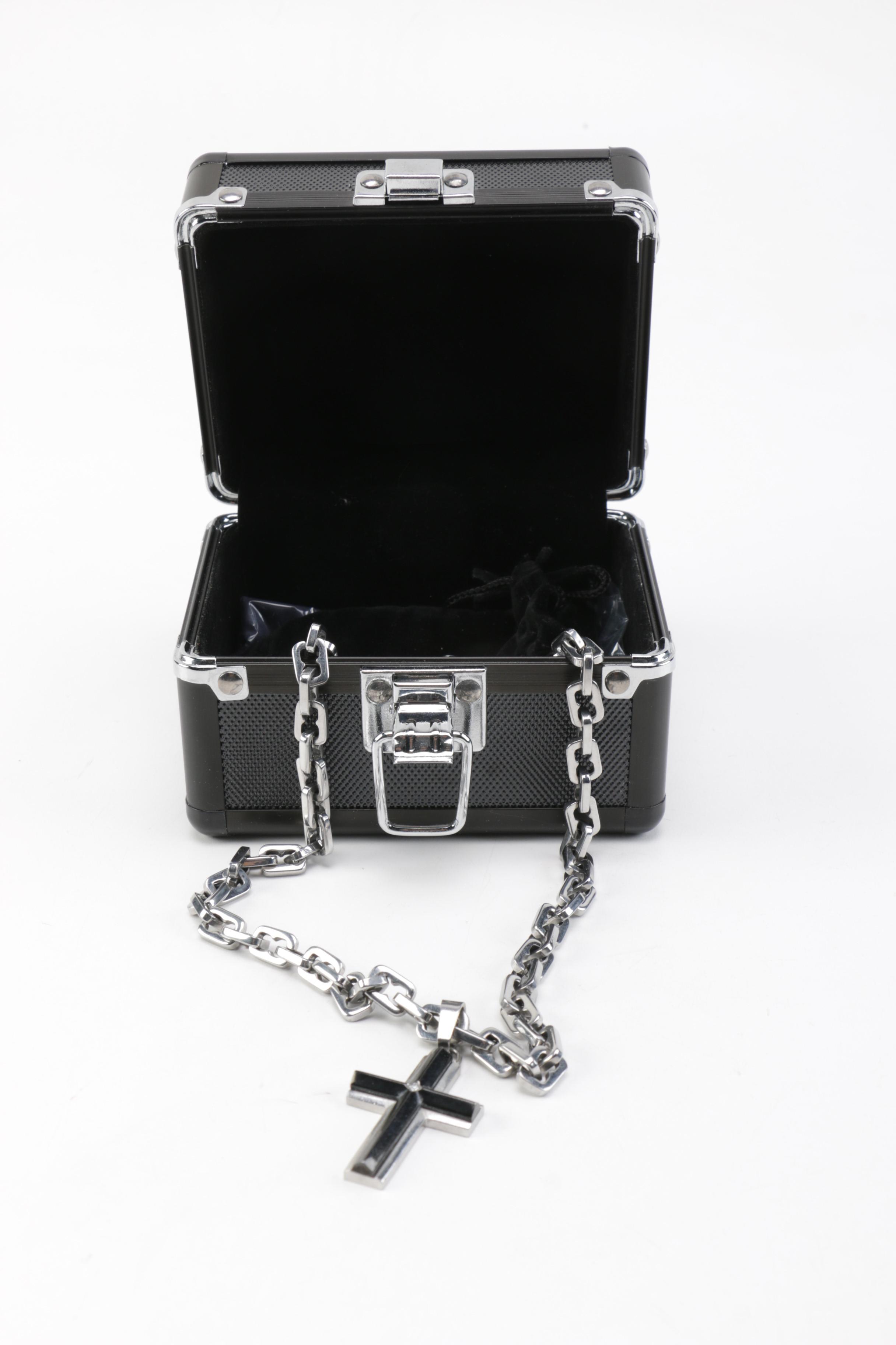 Russell Simmons Stainless Steel Bracelet and Cross Necklace with Boxes