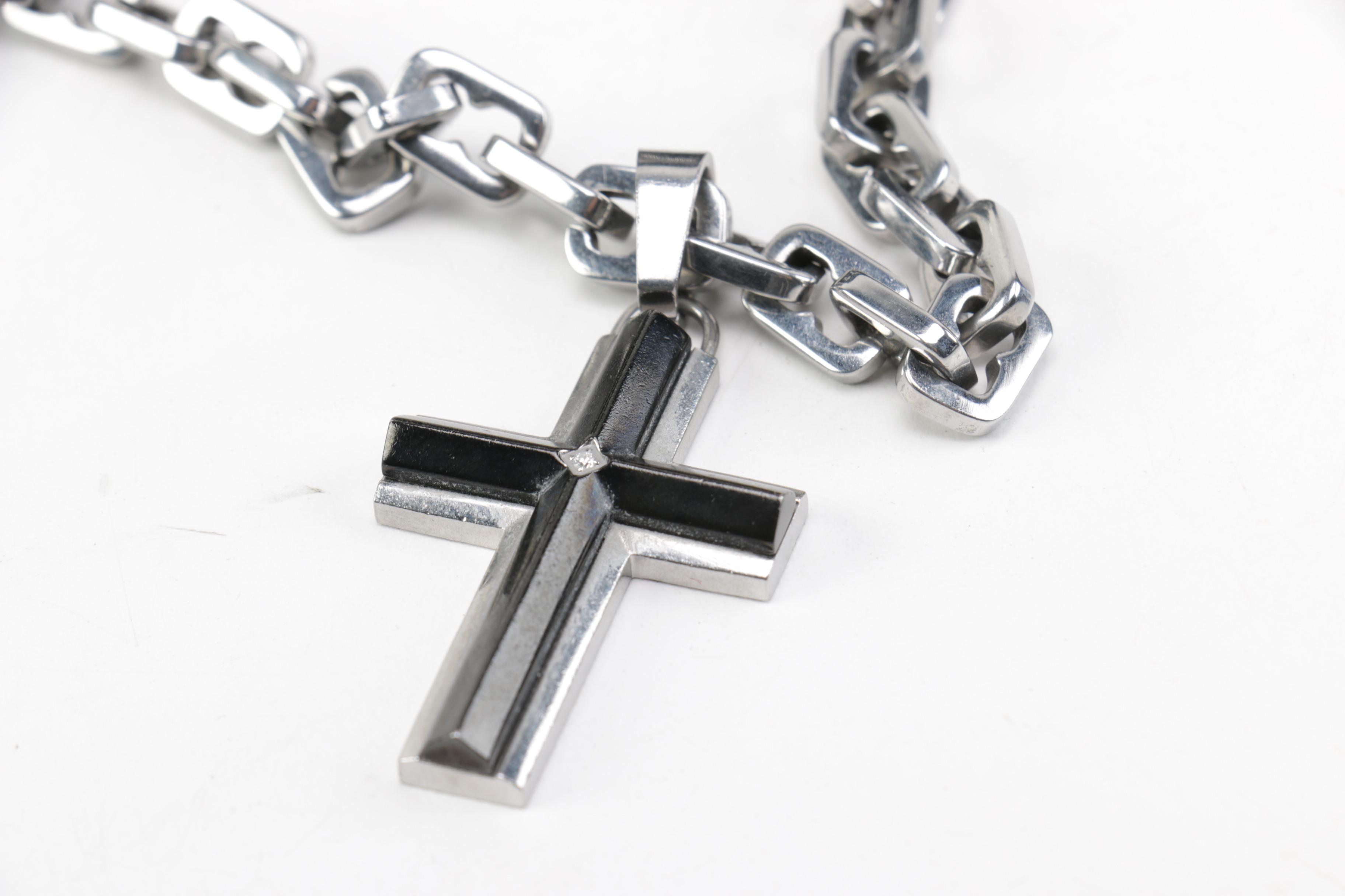 Russell Simmons Stainless Steel Bracelet and Cross Necklace with Boxes