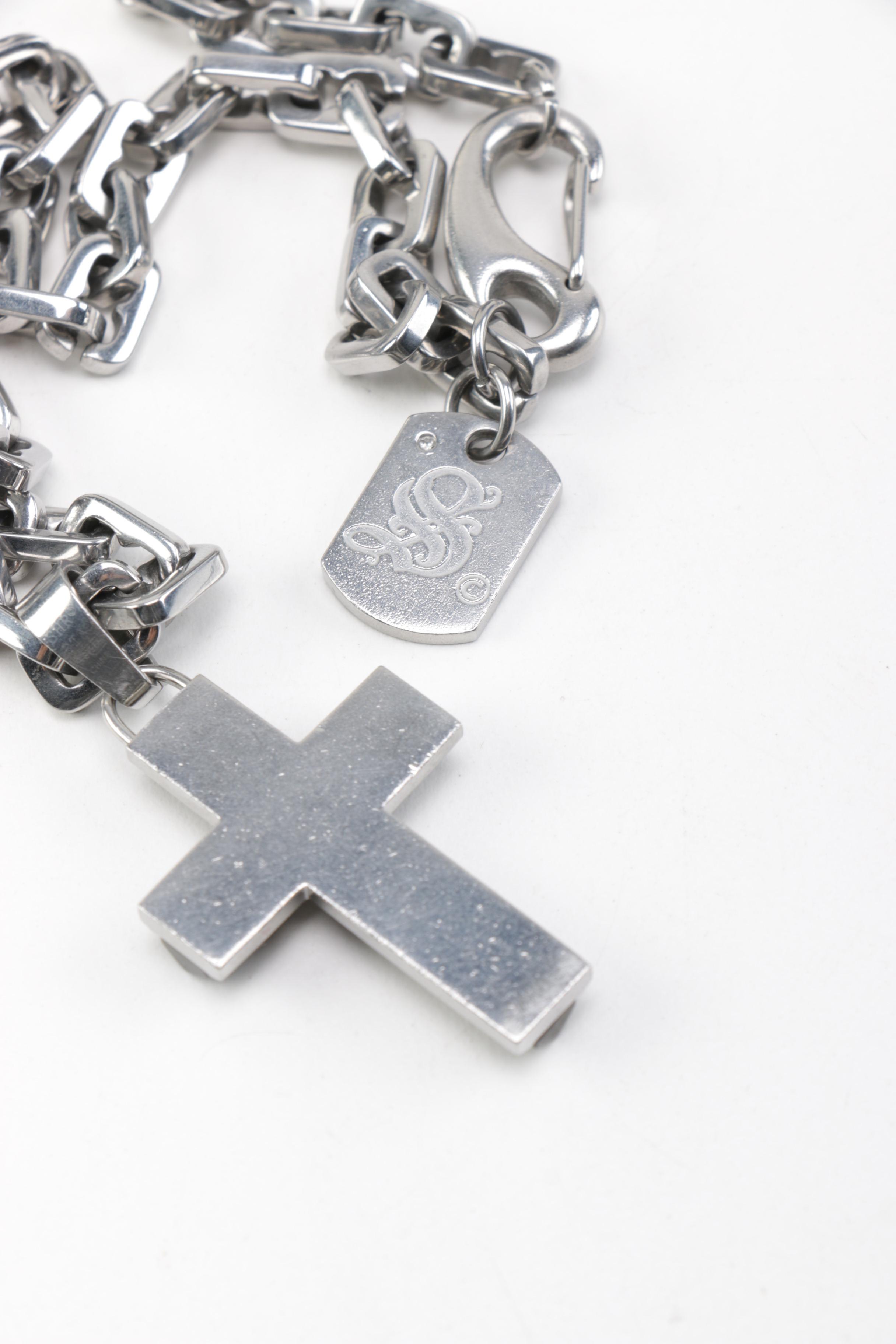 Russell Simmons Stainless Steel Bracelet and Cross Necklace with Boxes