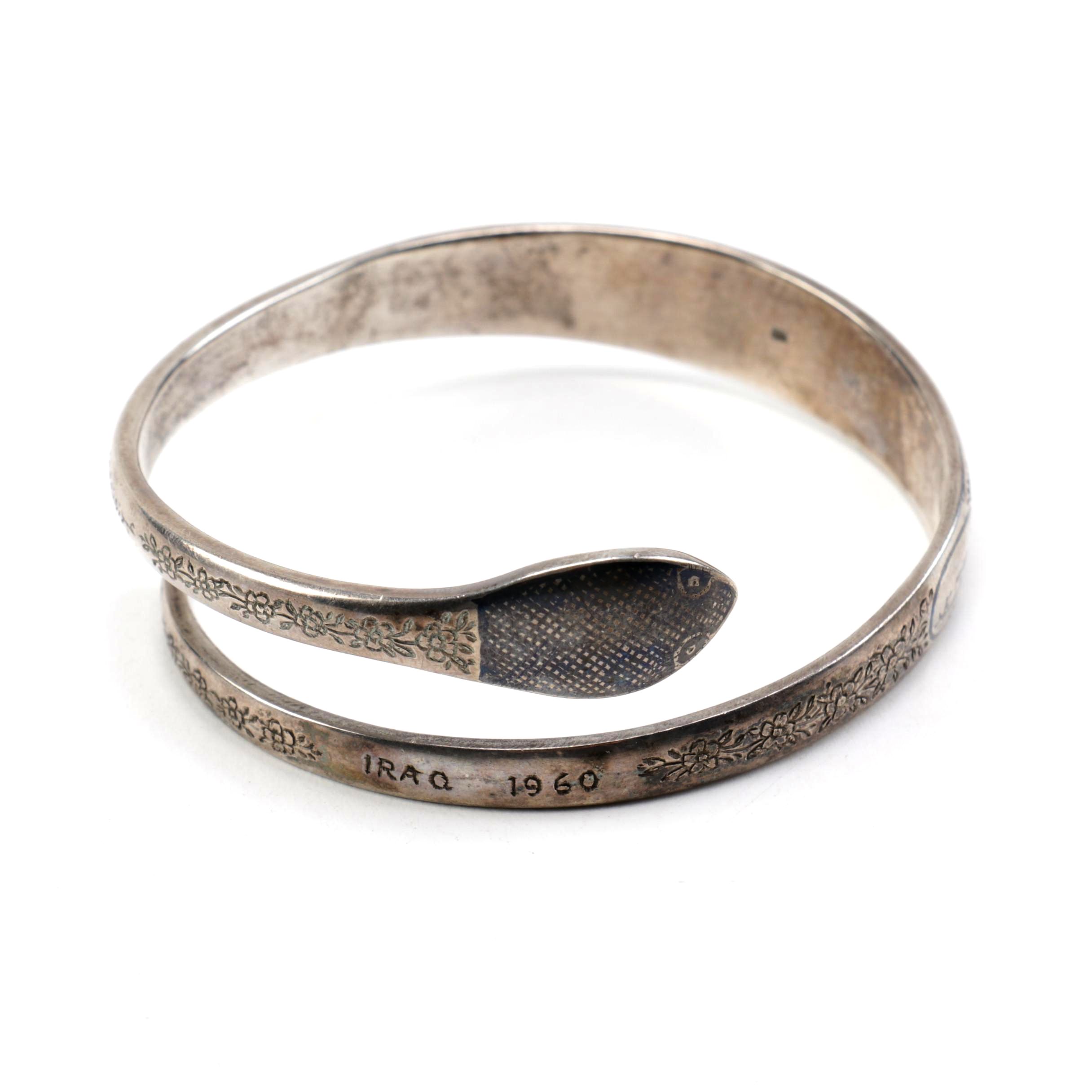 Circa 1960's Sterling Silver Bypass Bangle Snake Bracelet