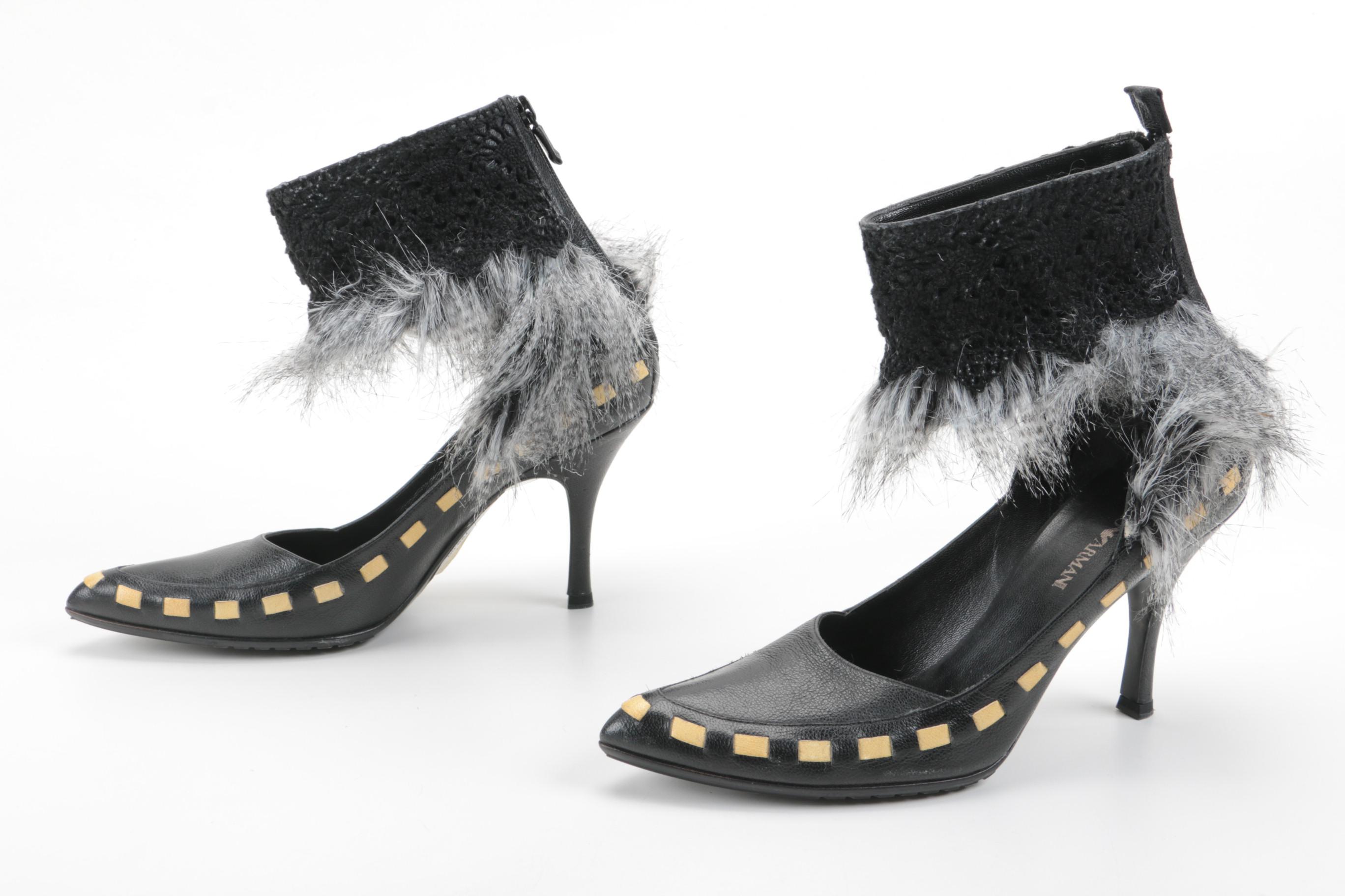 Women's Emporio Armani Raccoon Fur Trimmed Heels