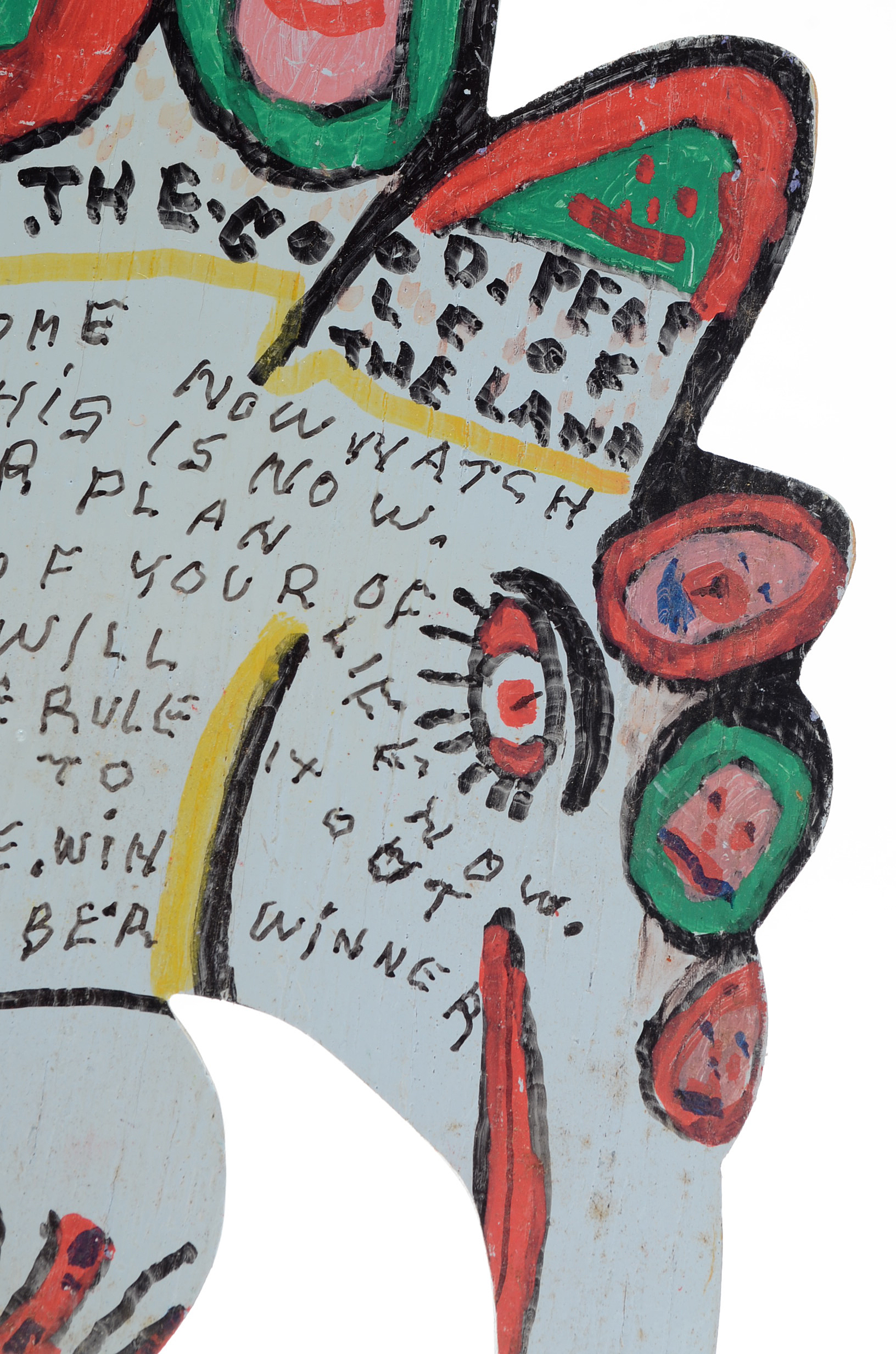 Howard Finster Oil and Marker on Shaped Wood Sculpture "Beast of Cocaine"