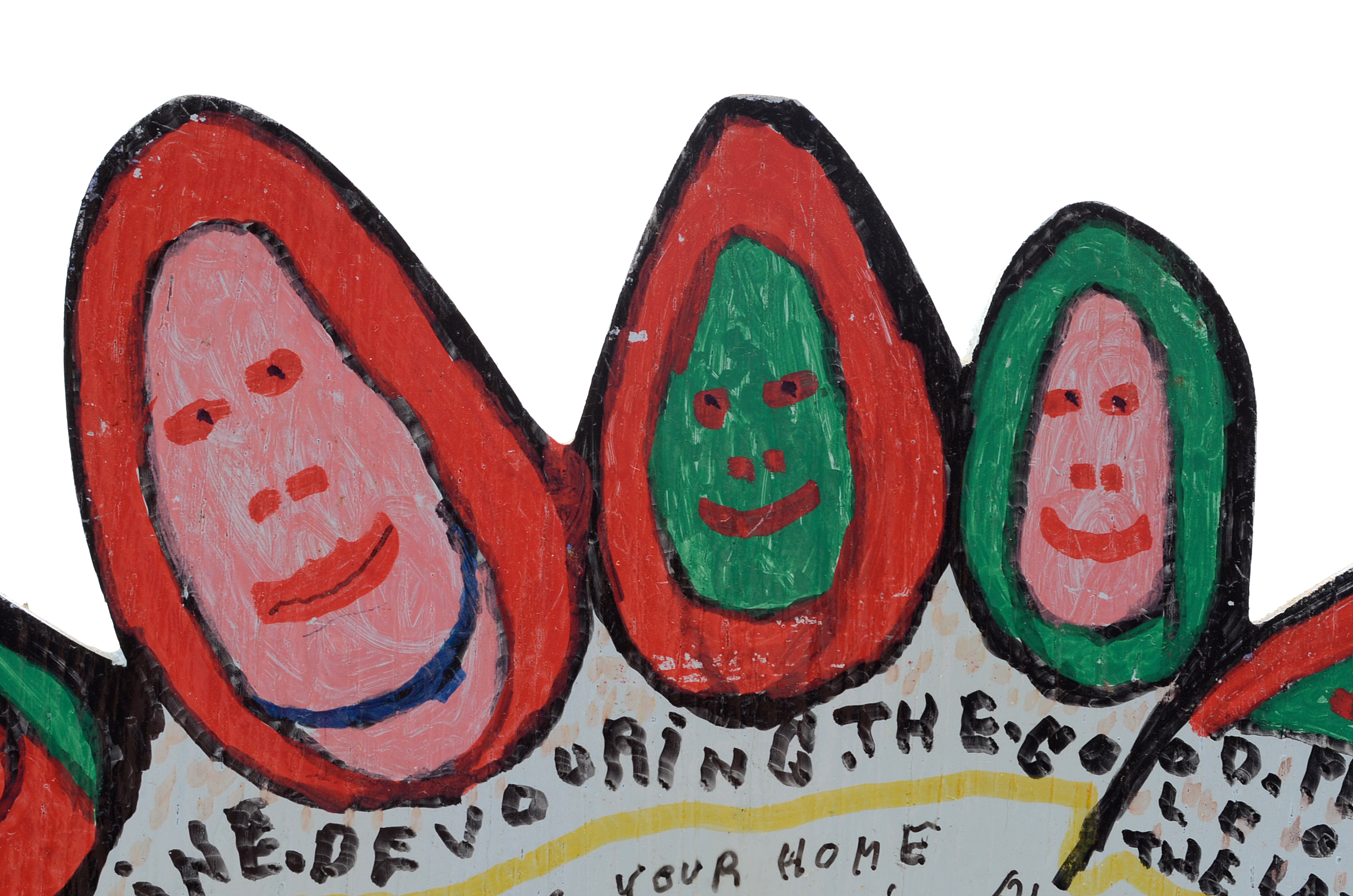 Howard Finster Oil and Marker on Shaped Wood Sculpture "Beast of Cocaine"