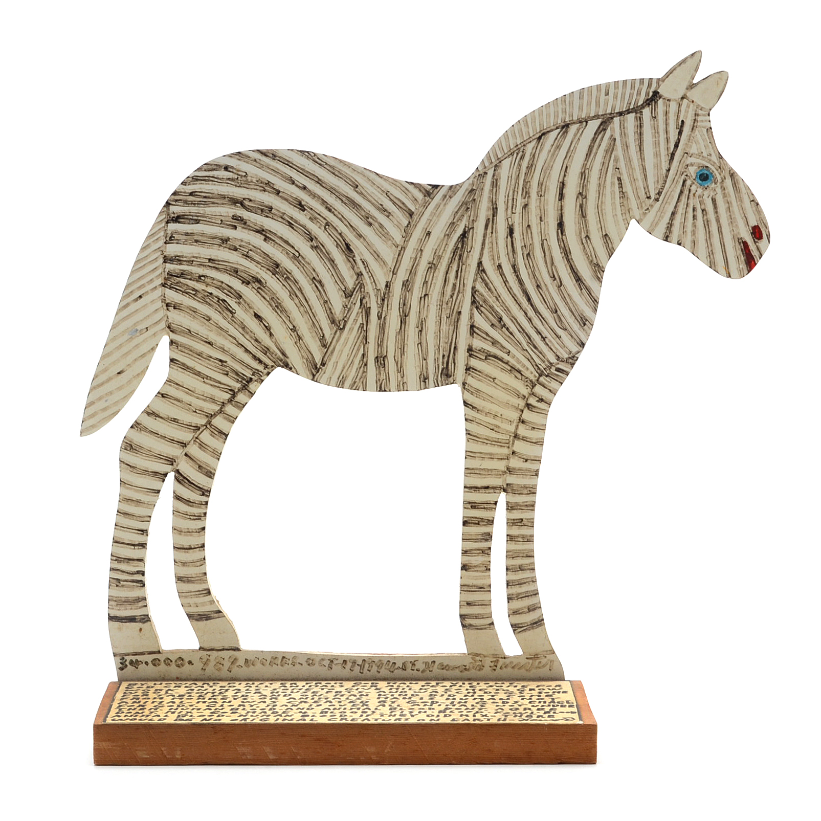 Howard Finster Oil and Marker on Shaped Wood Sculpture of a Zebra