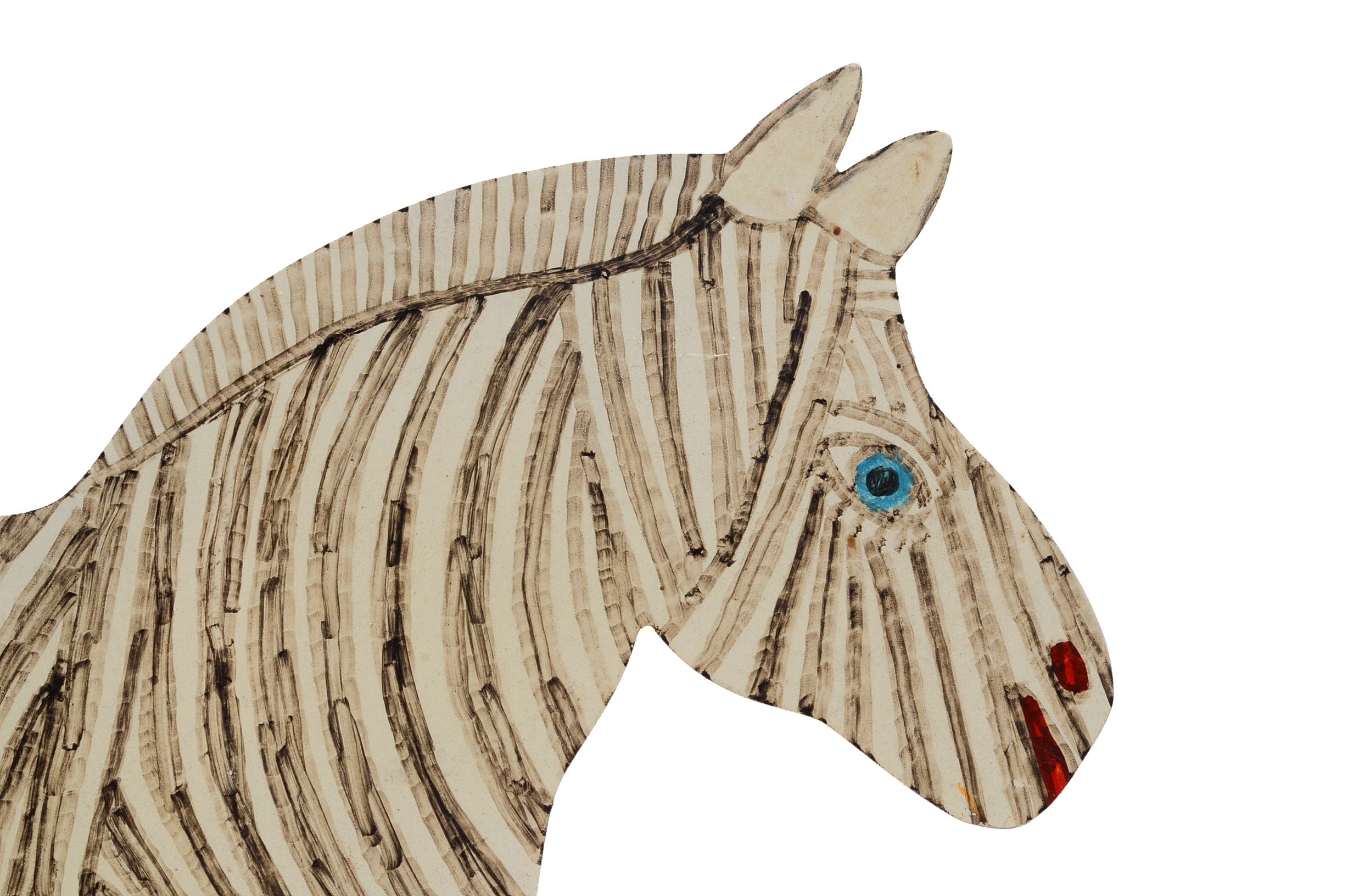 Howard Finster Oil and Marker on Shaped Wood Sculpture of a Zebra