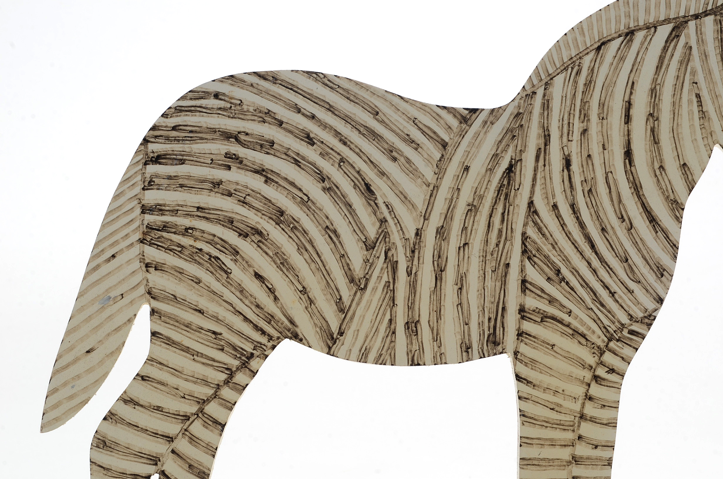 Howard Finster Oil and Marker on Shaped Wood Sculpture of a Zebra