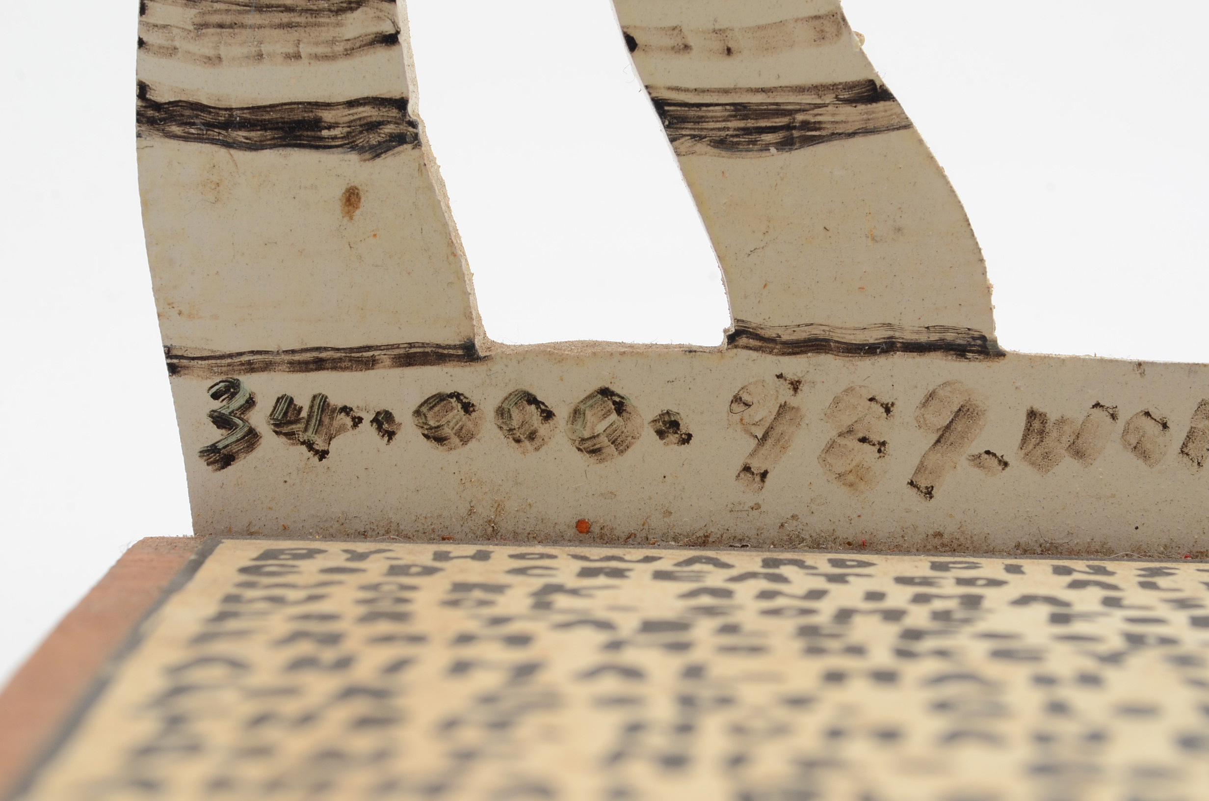 Howard Finster Oil and Marker on Shaped Wood Sculpture of a Zebra