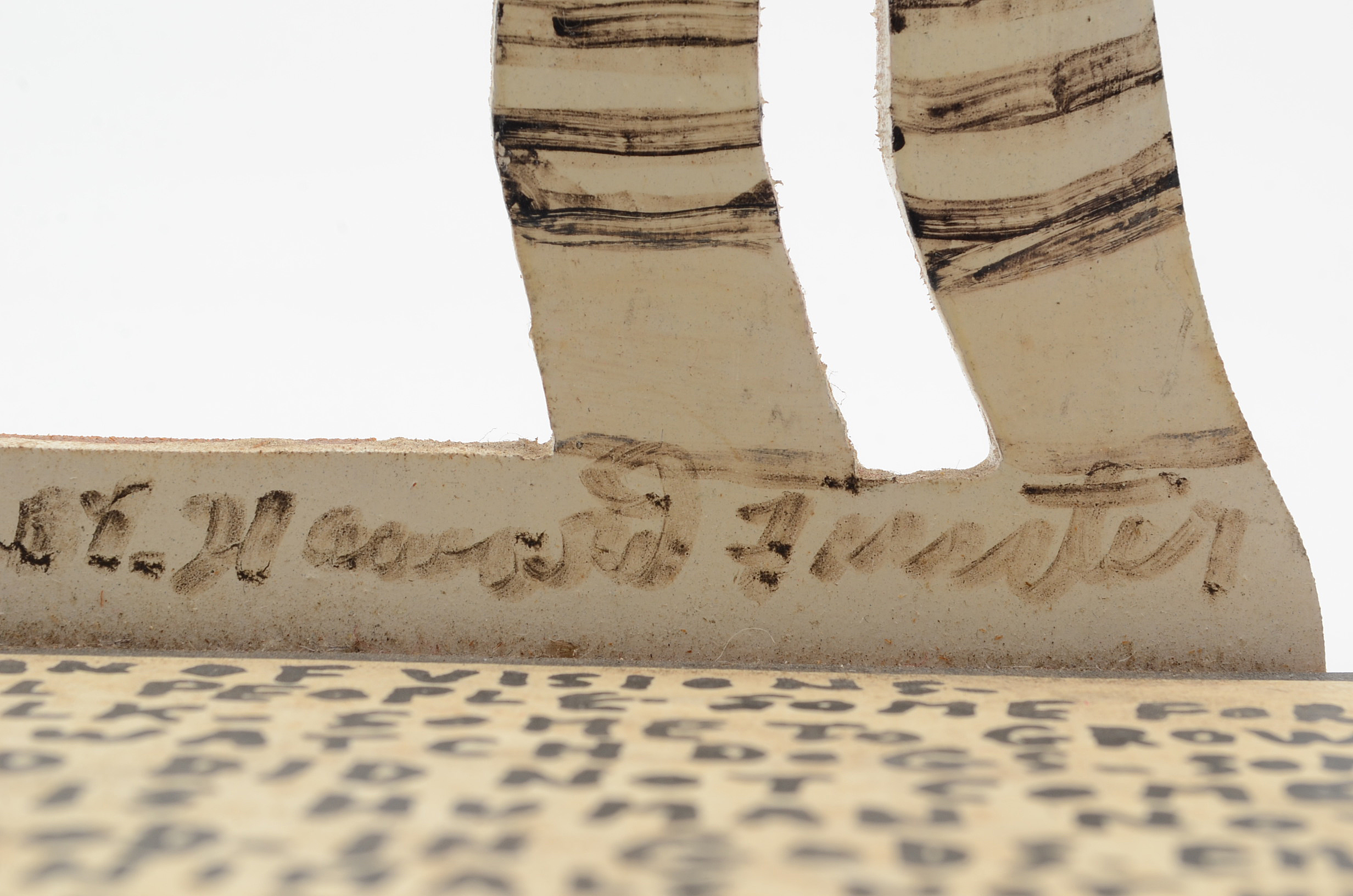 Howard Finster Oil and Marker on Shaped Wood Sculpture of a Zebra