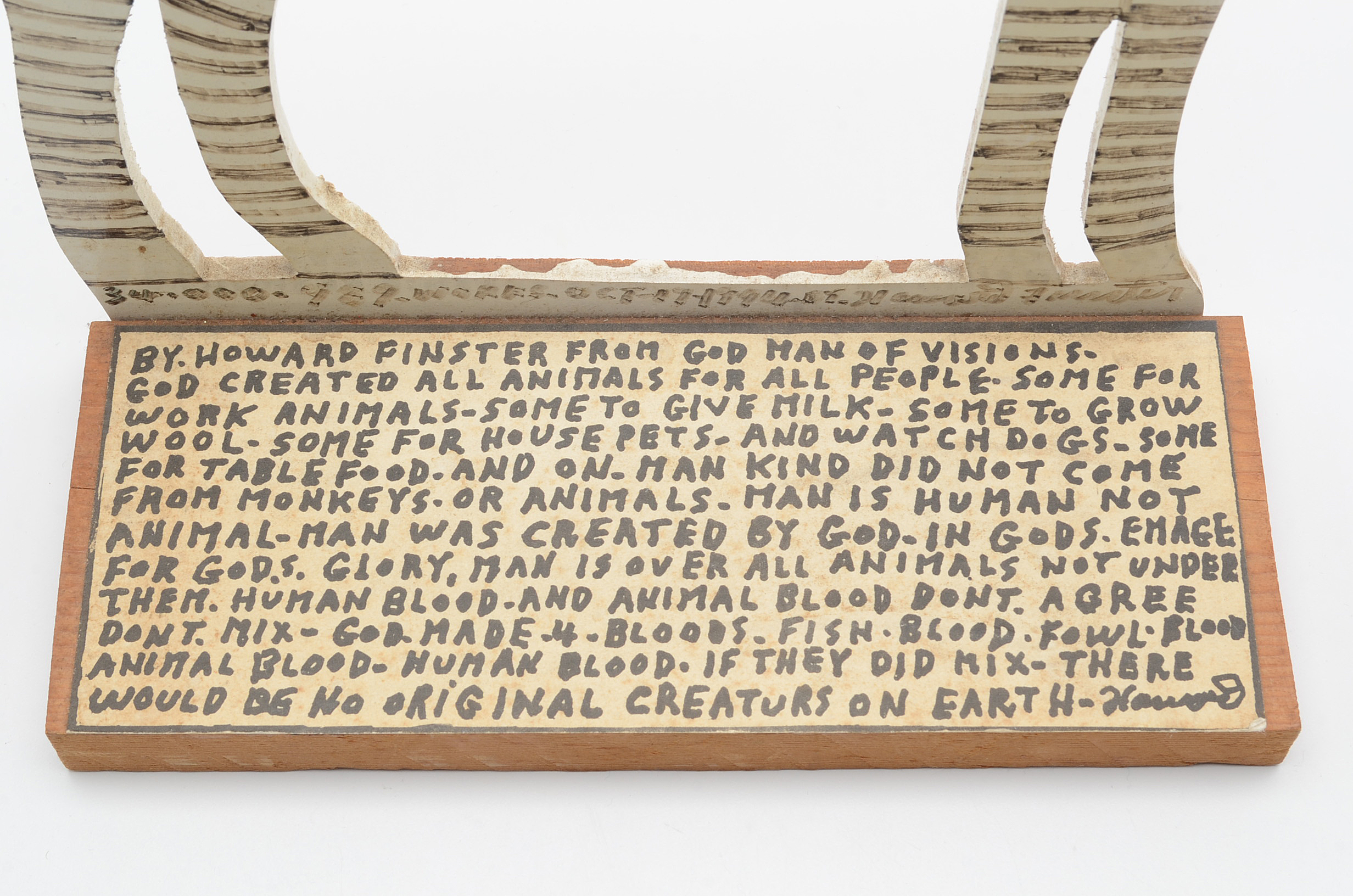 Howard Finster Oil and Marker on Shaped Wood Sculpture of a Zebra