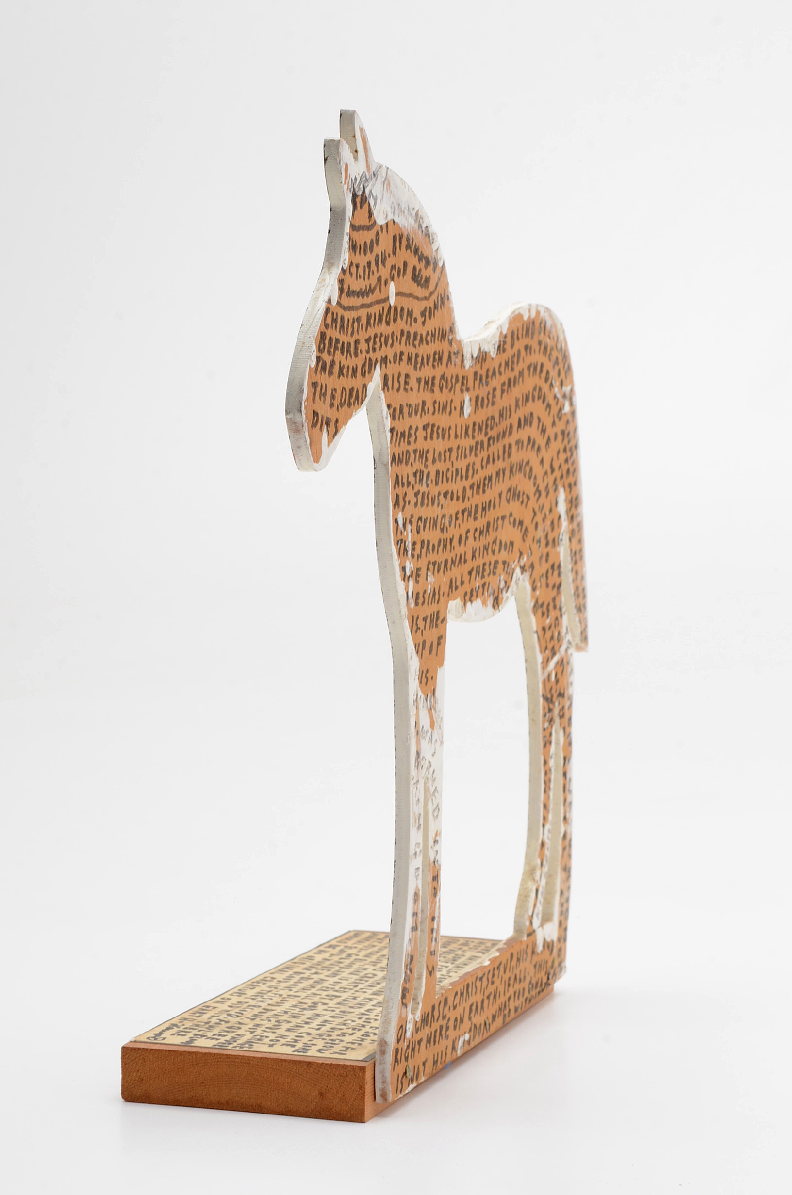 Howard Finster Oil and Marker on Shaped Wood Sculpture of a Zebra