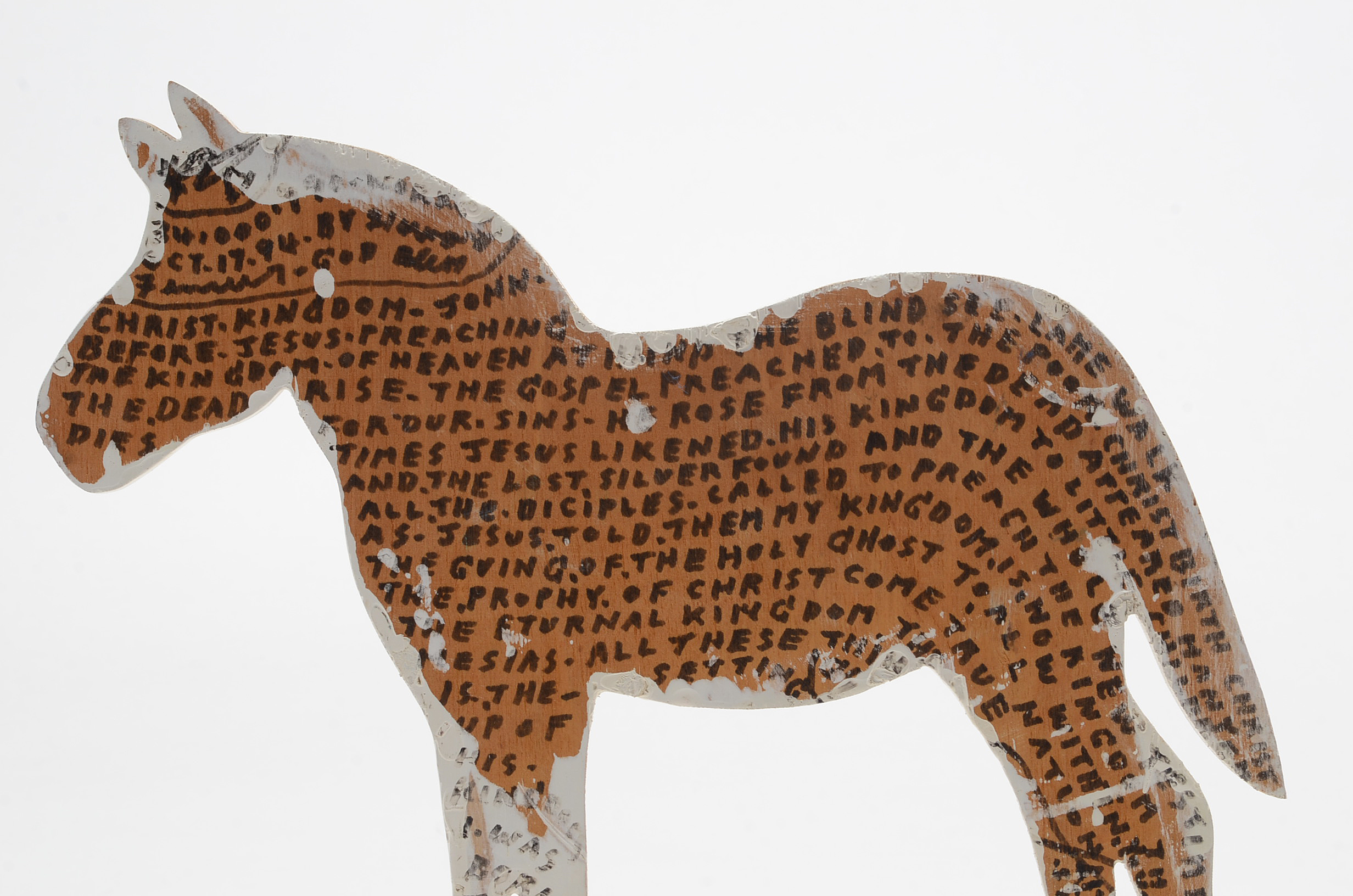 Howard Finster Oil and Marker on Shaped Wood Sculpture of a Zebra