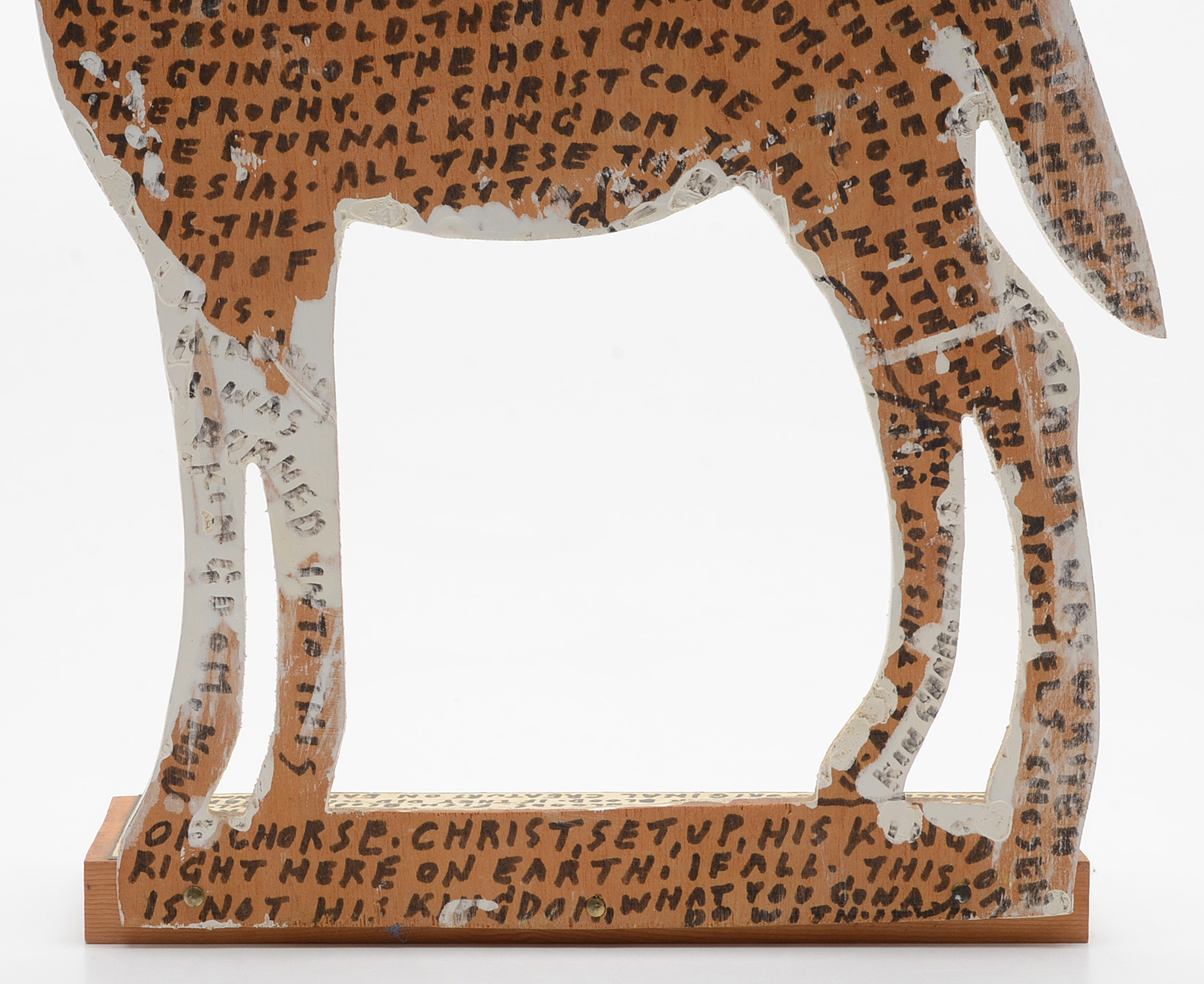 Howard Finster Oil and Marker on Shaped Wood Sculpture of a Zebra