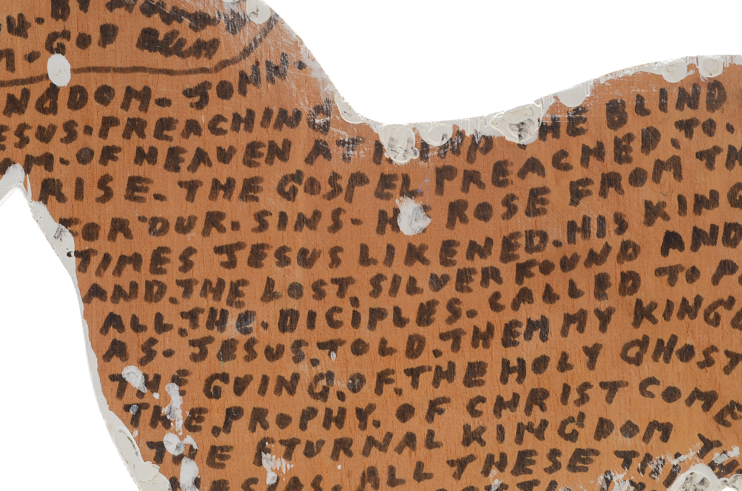 Howard Finster Oil and Marker on Shaped Wood Sculpture of a Zebra