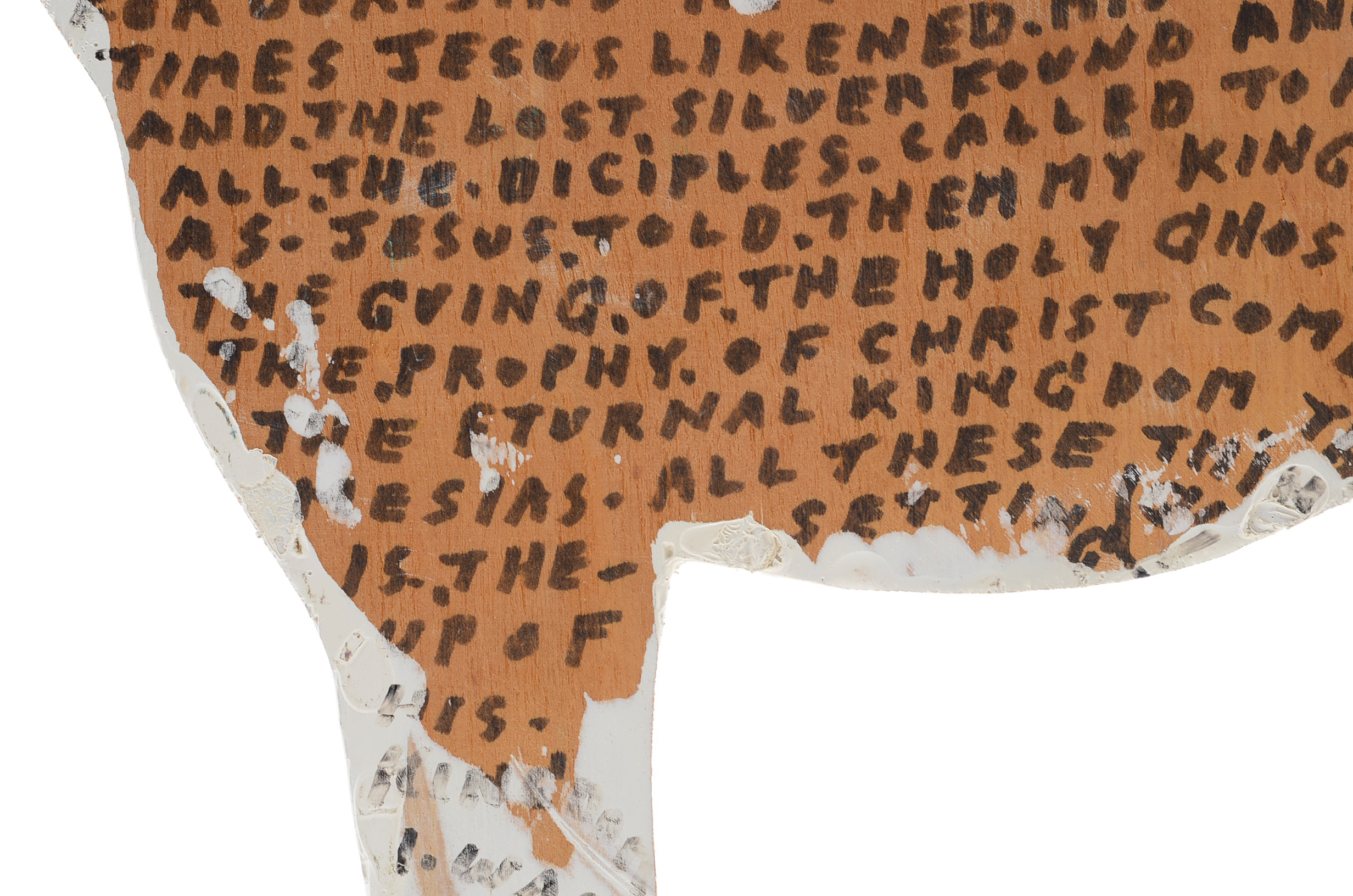 Howard Finster Oil and Marker on Shaped Wood Sculpture of a Zebra