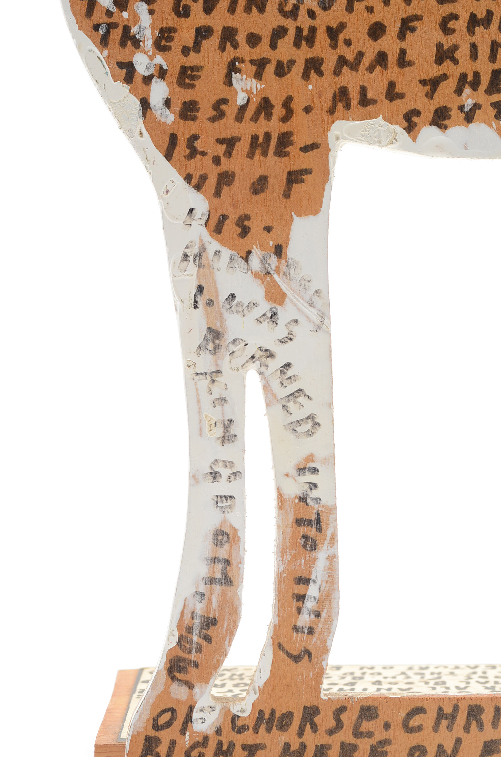 Howard Finster Oil and Marker on Shaped Wood Sculpture of a Zebra