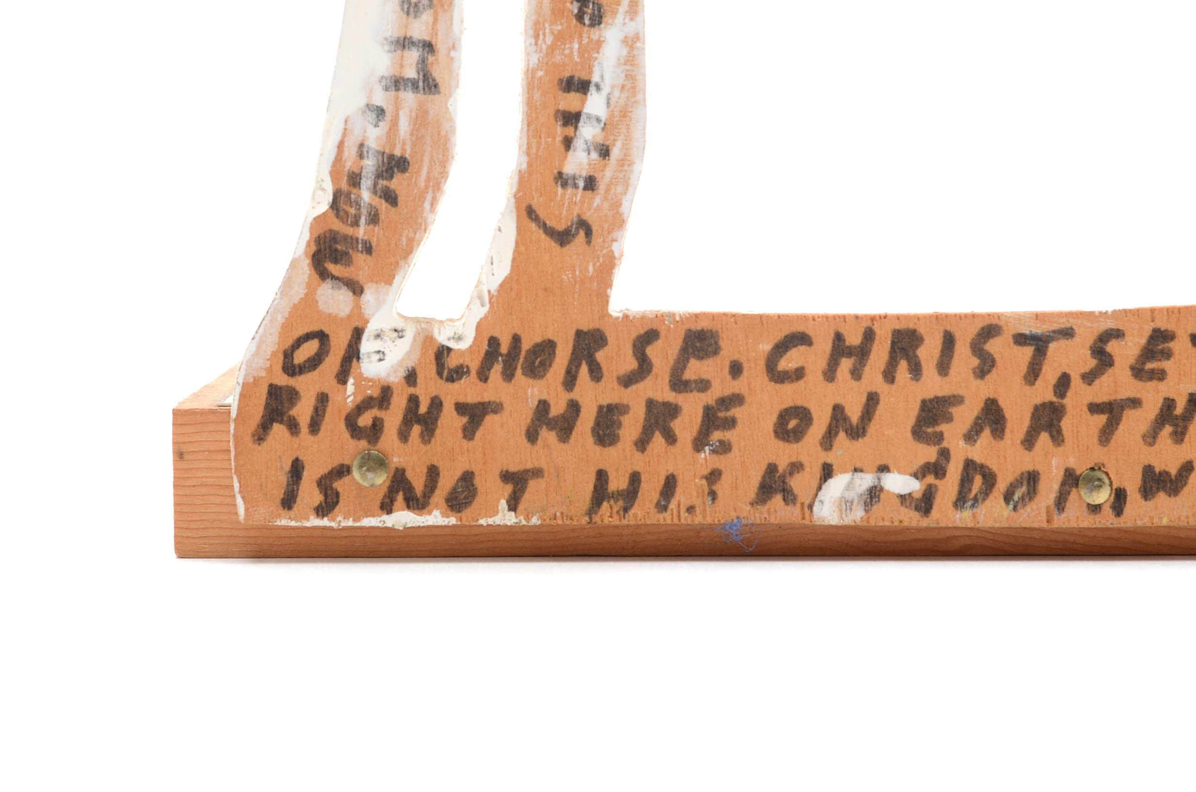 Howard Finster Oil and Marker on Shaped Wood Sculpture of a Zebra