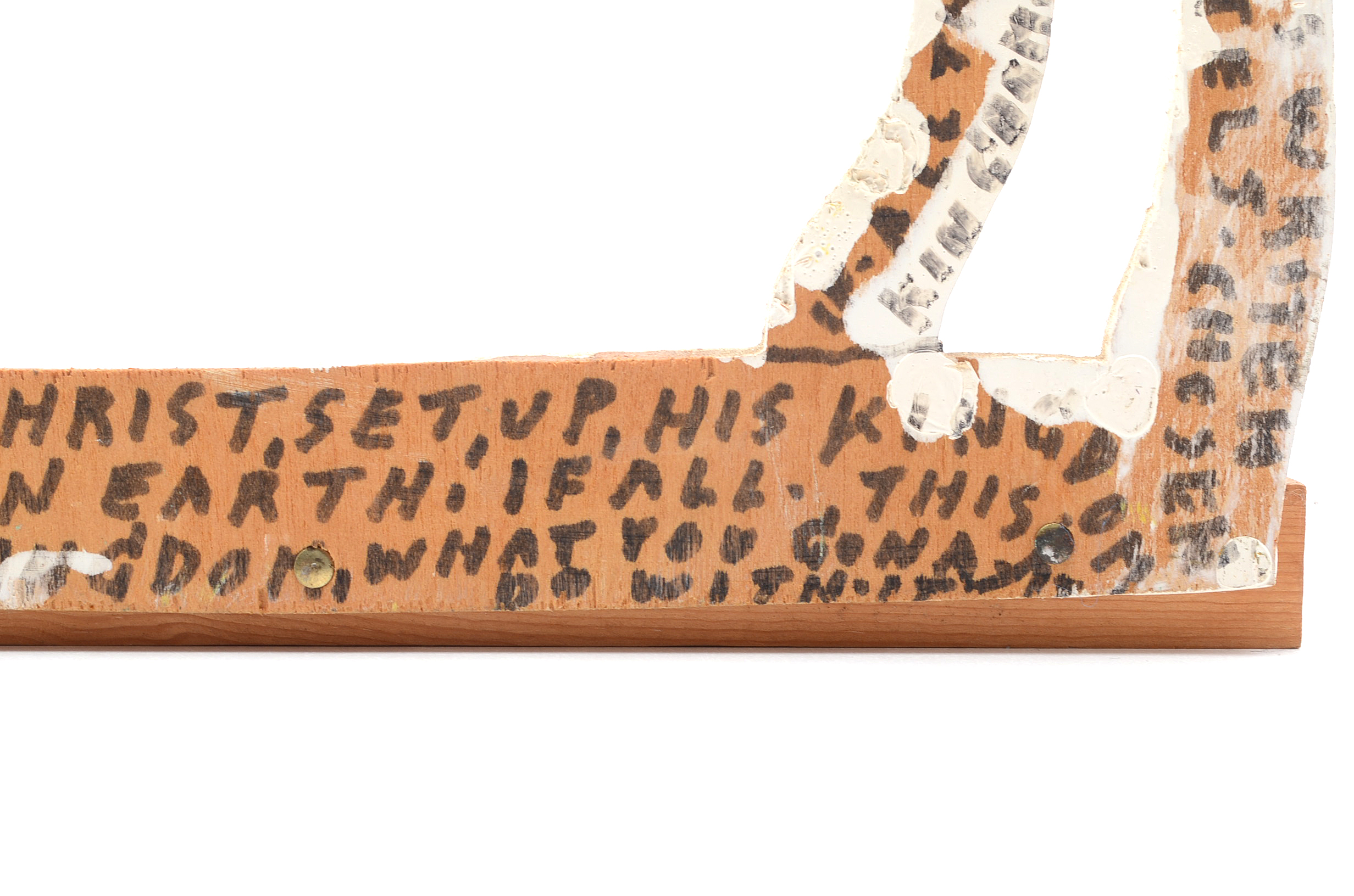 Howard Finster Oil and Marker on Shaped Wood Sculpture of a Zebra