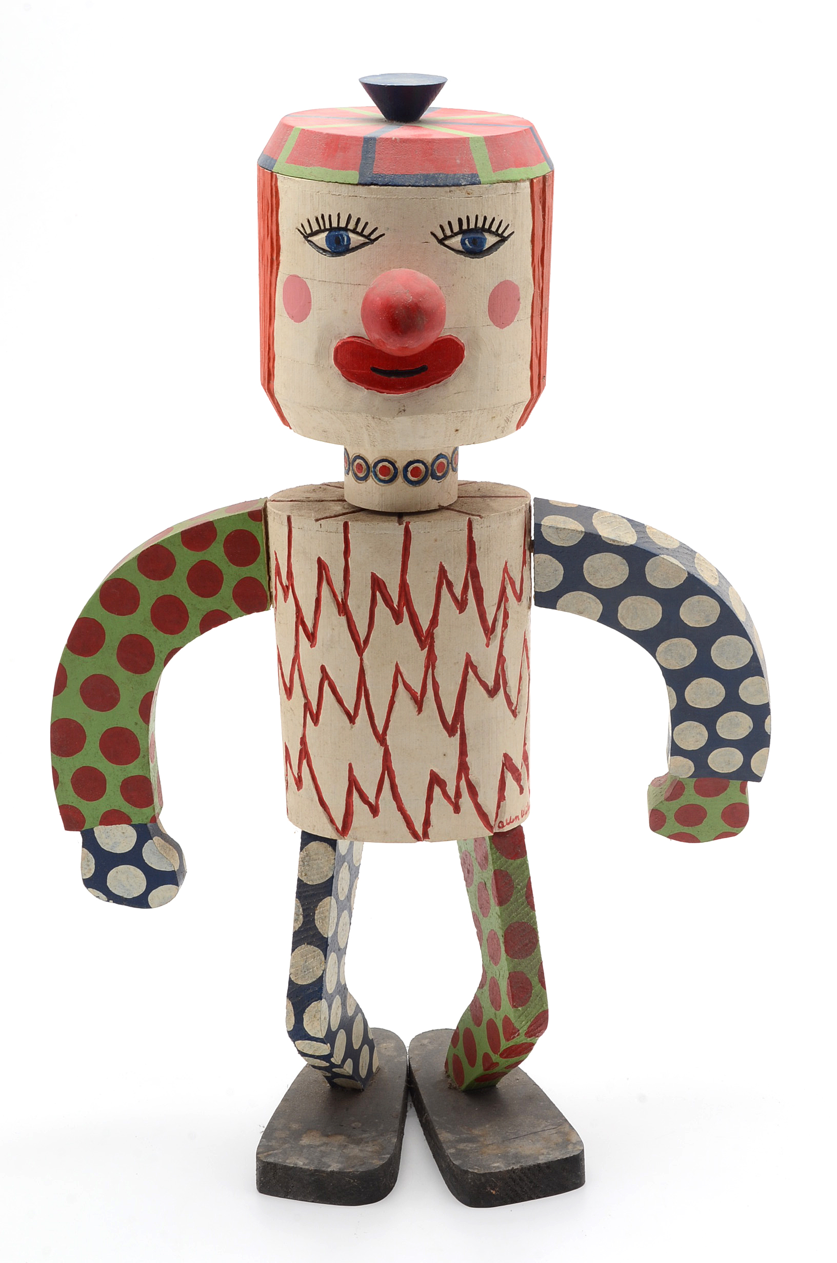 Kenneth "Allen" Wilson Painted Wood Sculpture with Ceramic Head Insert