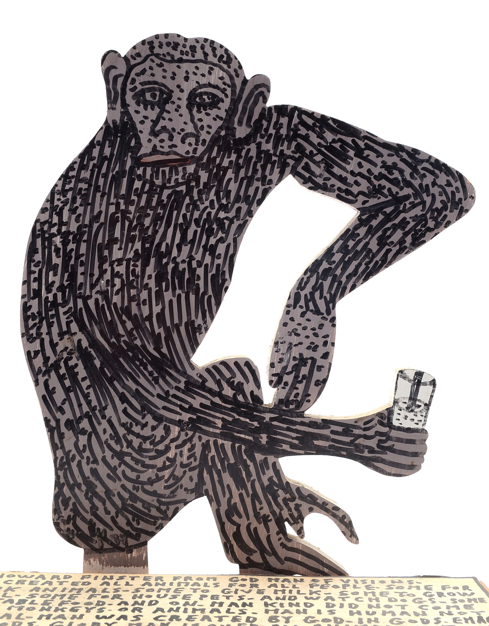 Howard Finster Oil and Marker on Shaped Wood Sculpture "Monkey Ba Bo"