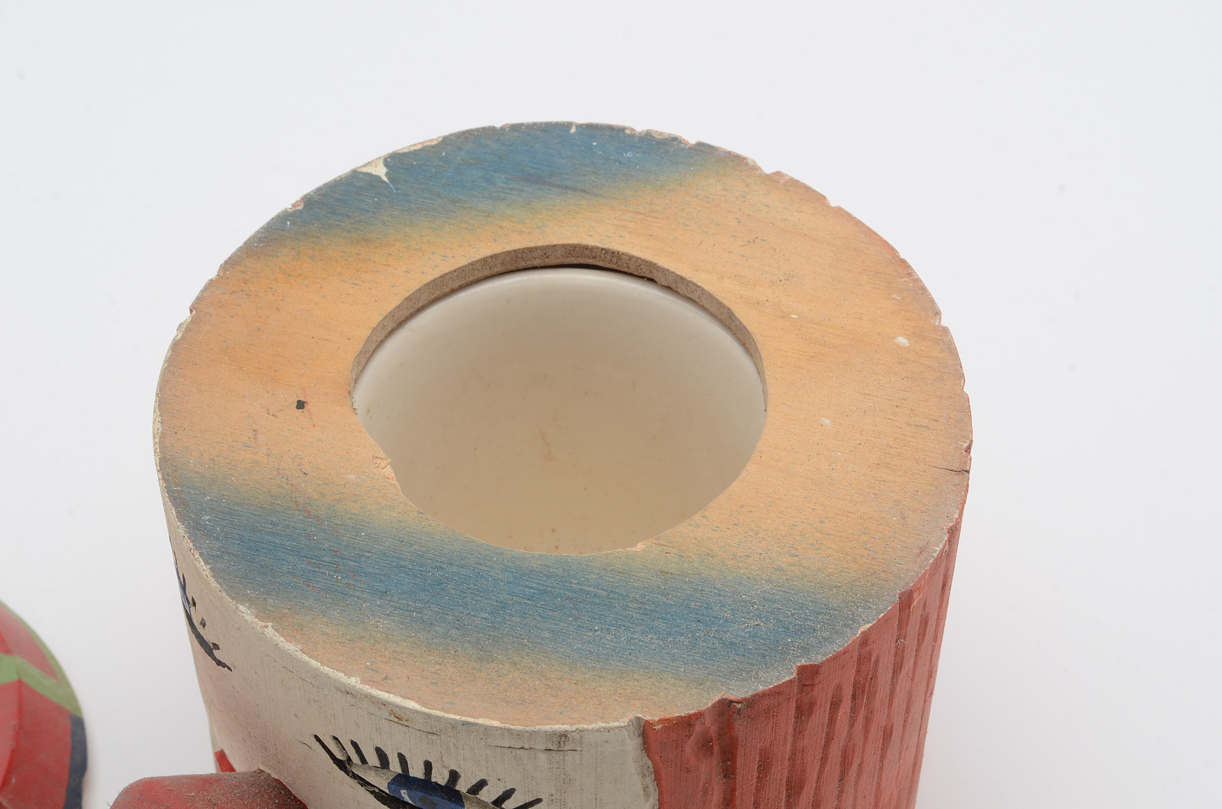 Kenneth "Allen" Wilson Painted Wood Sculpture with Ceramic Head Insert