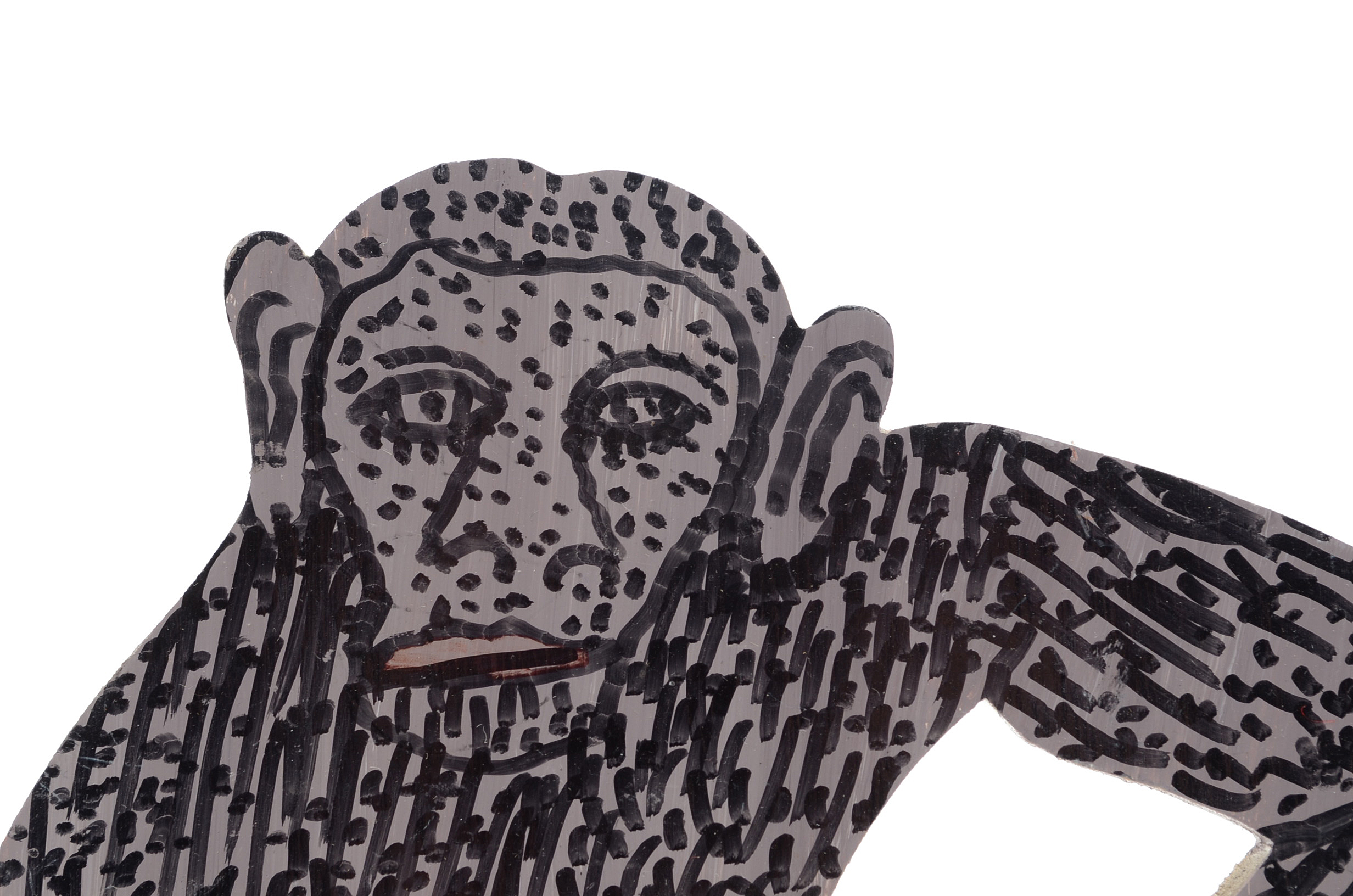 Howard Finster Oil and Marker on Shaped Wood Sculpture "Monkey Ba Bo"