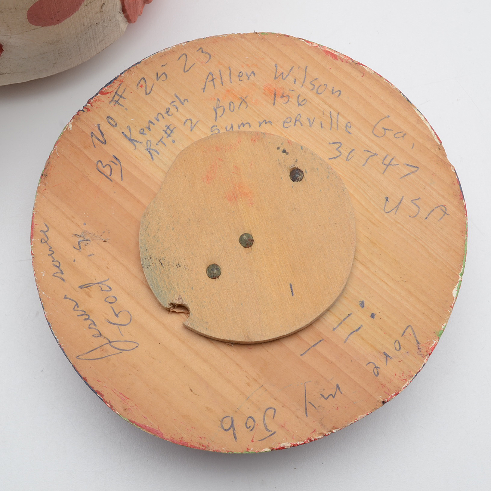 Kenneth "Allen" Wilson Painted Wood Sculpture with Ceramic Head Insert