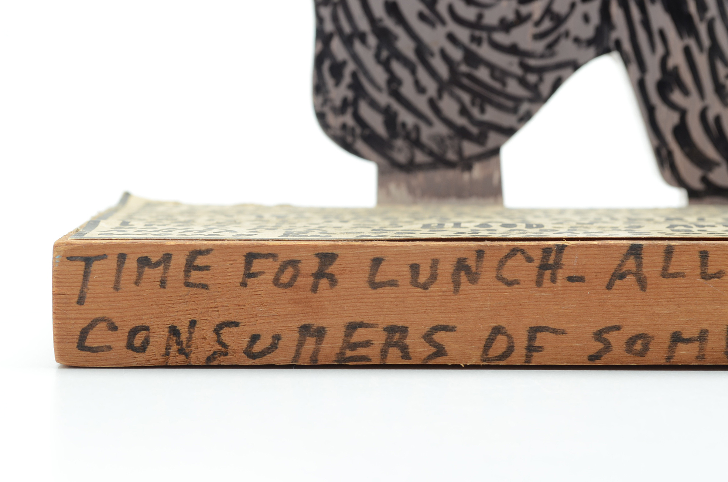 Howard Finster Oil and Marker on Shaped Wood Sculpture "Monkey Ba Bo"