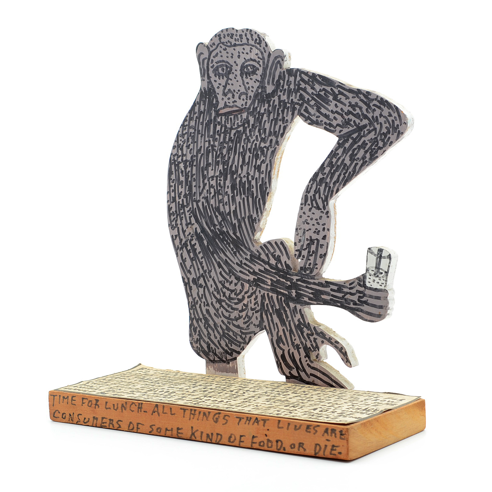 Howard Finster Oil and Marker on Shaped Wood Sculpture "Monkey Ba Bo"