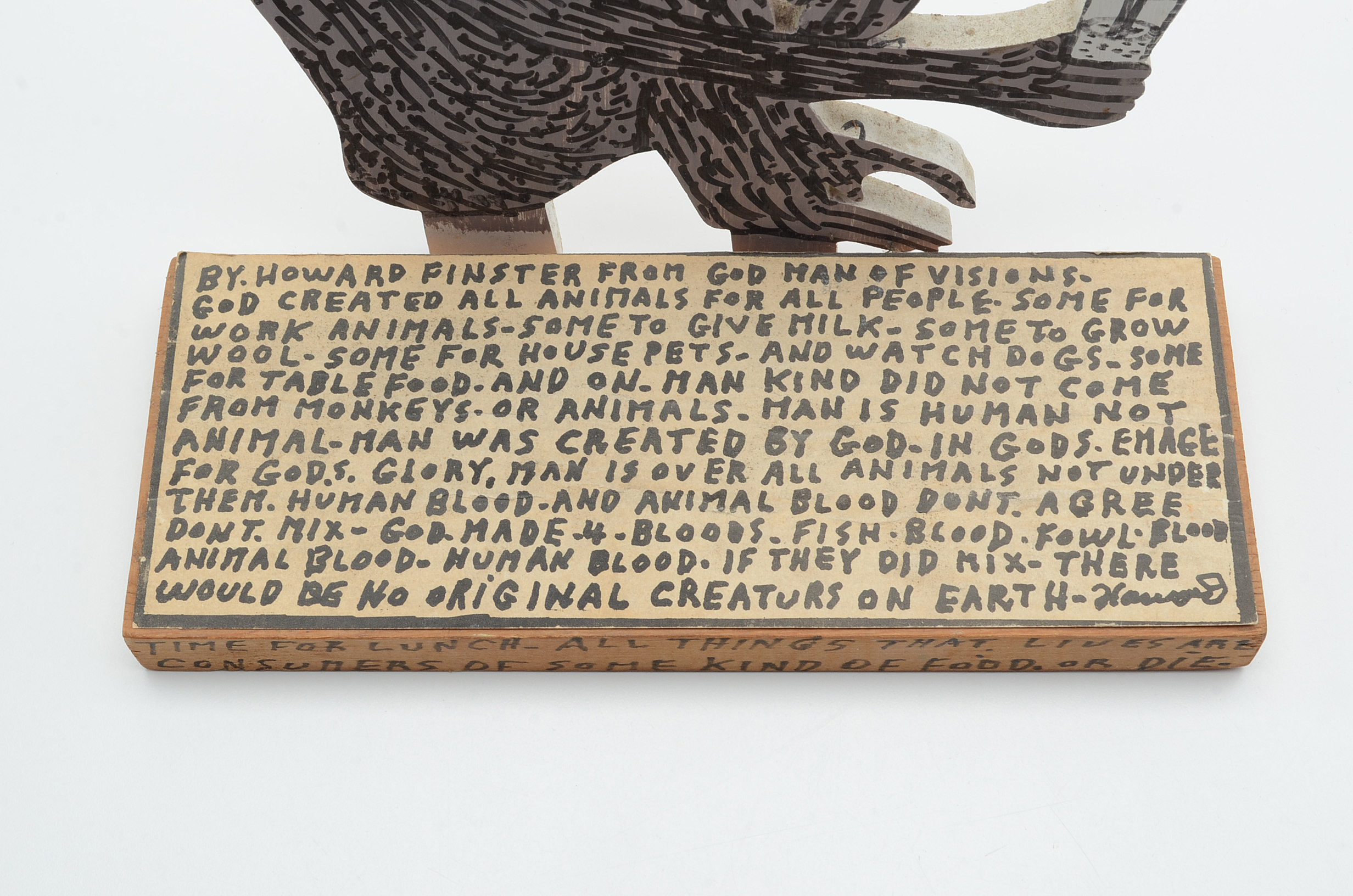 Howard Finster Oil and Marker on Shaped Wood Sculpture "Monkey Ba Bo"