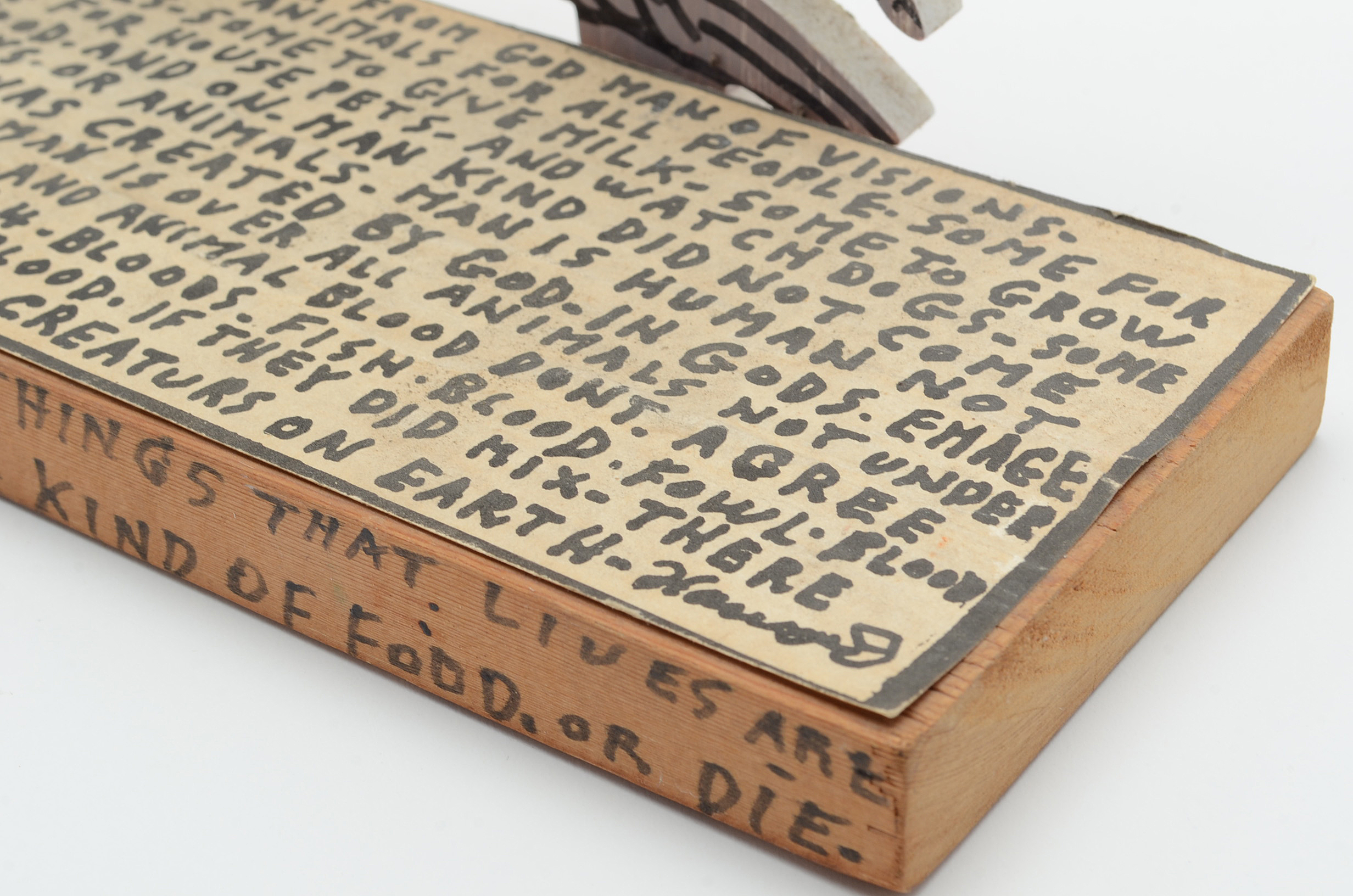 Howard Finster Oil and Marker on Shaped Wood Sculpture "Monkey Ba Bo"