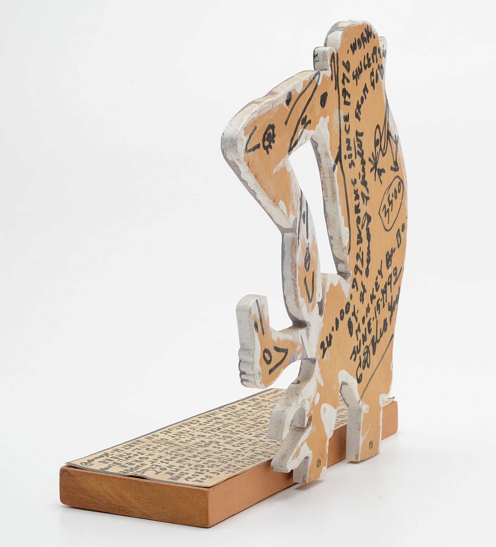 Howard Finster Oil and Marker on Shaped Wood Sculpture "Monkey Ba Bo"
