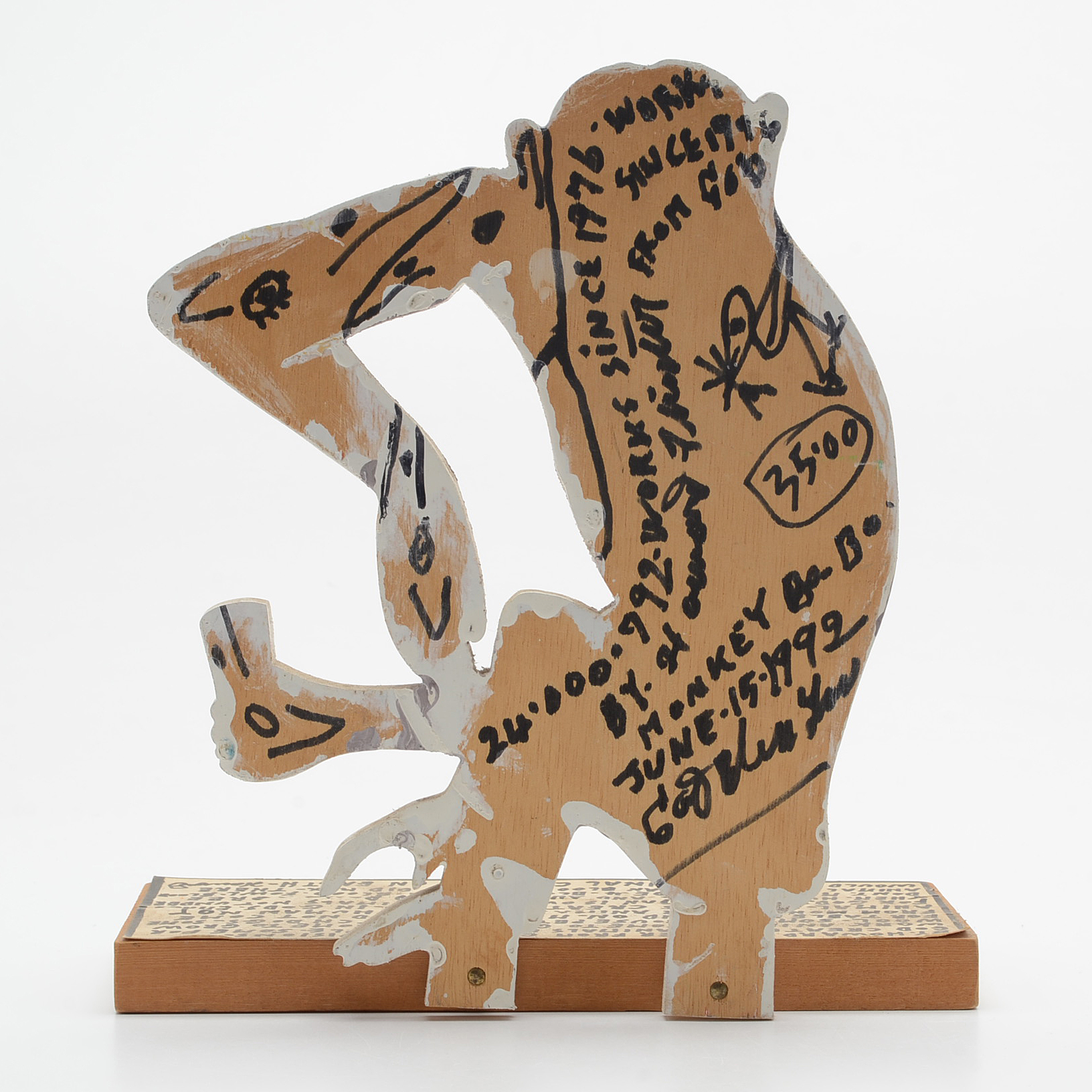 Howard Finster Oil and Marker on Shaped Wood Sculpture "Monkey Ba Bo"