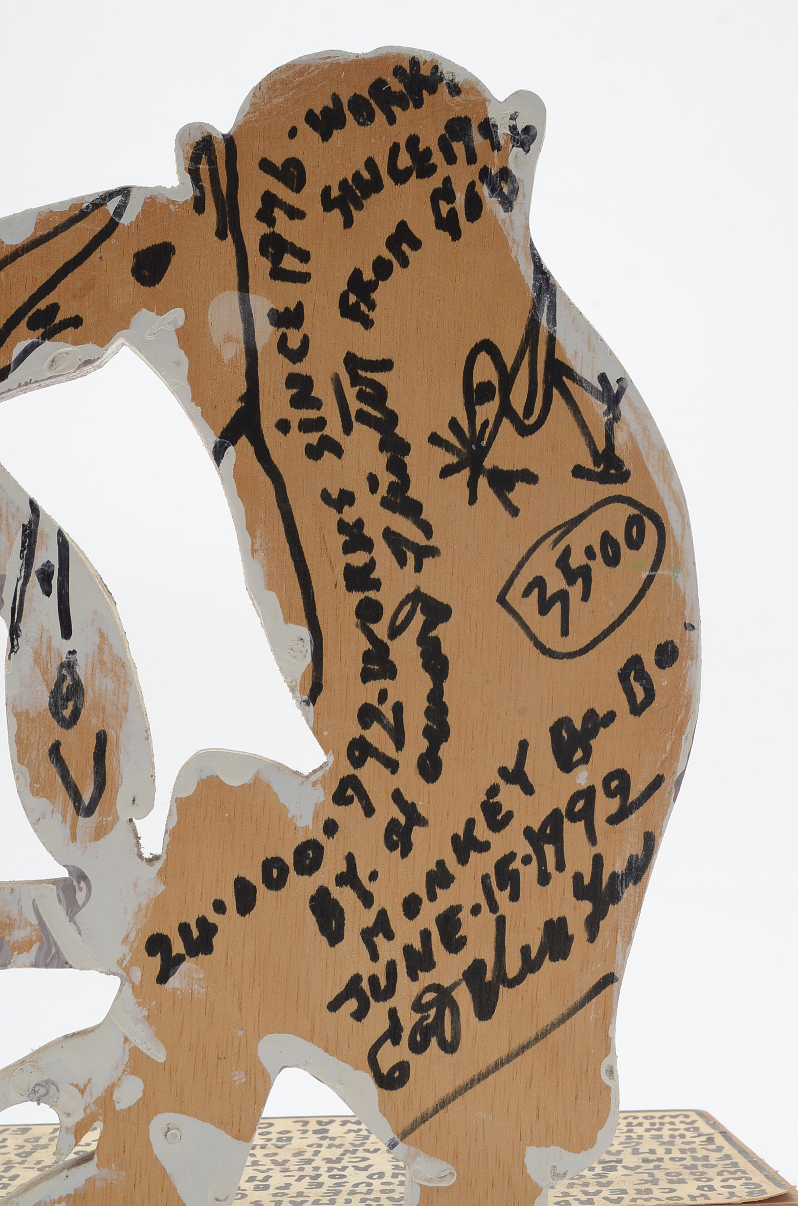 Howard Finster Oil and Marker on Shaped Wood Sculpture "Monkey Ba Bo"