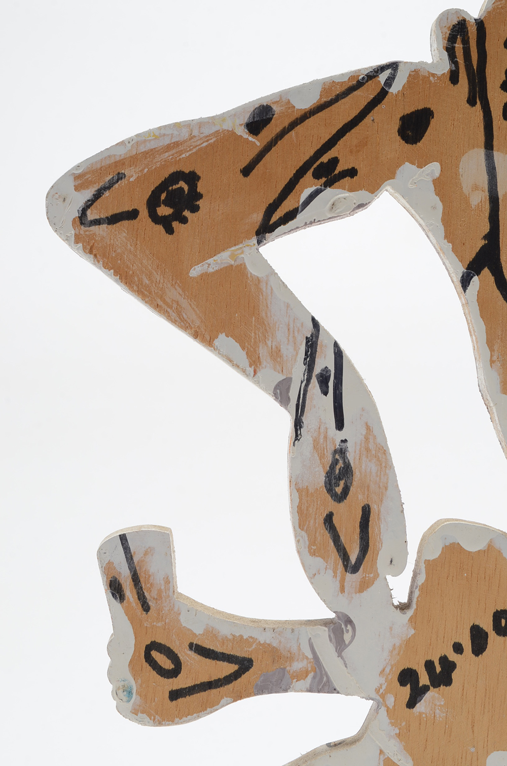 Howard Finster Oil and Marker on Shaped Wood Sculpture "Monkey Ba Bo"