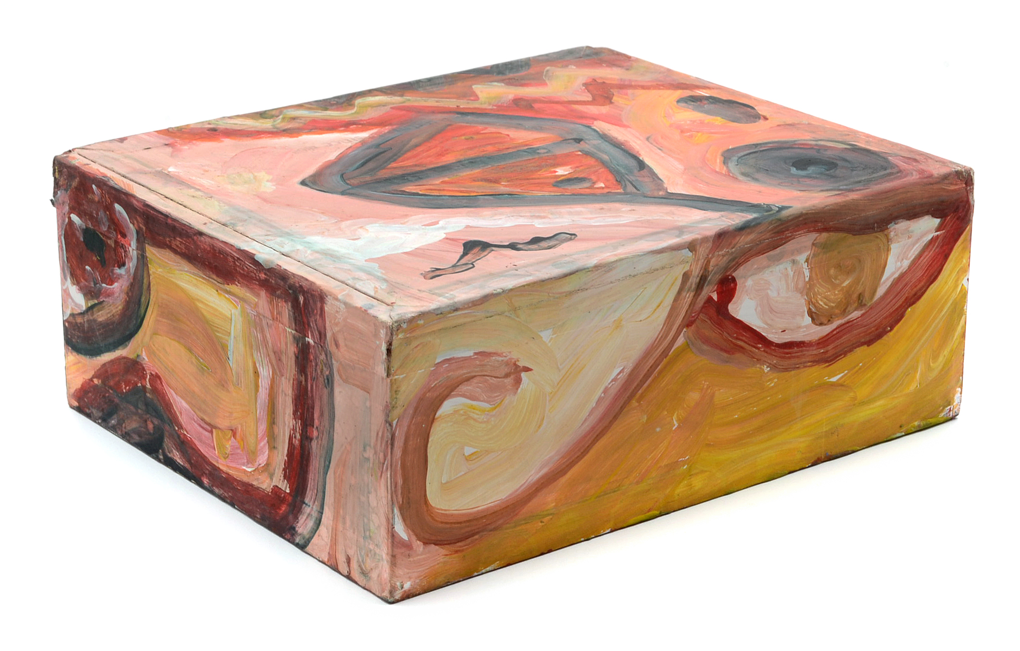 Robert Wright Folk Art Gouache Painting on a Cigar Box