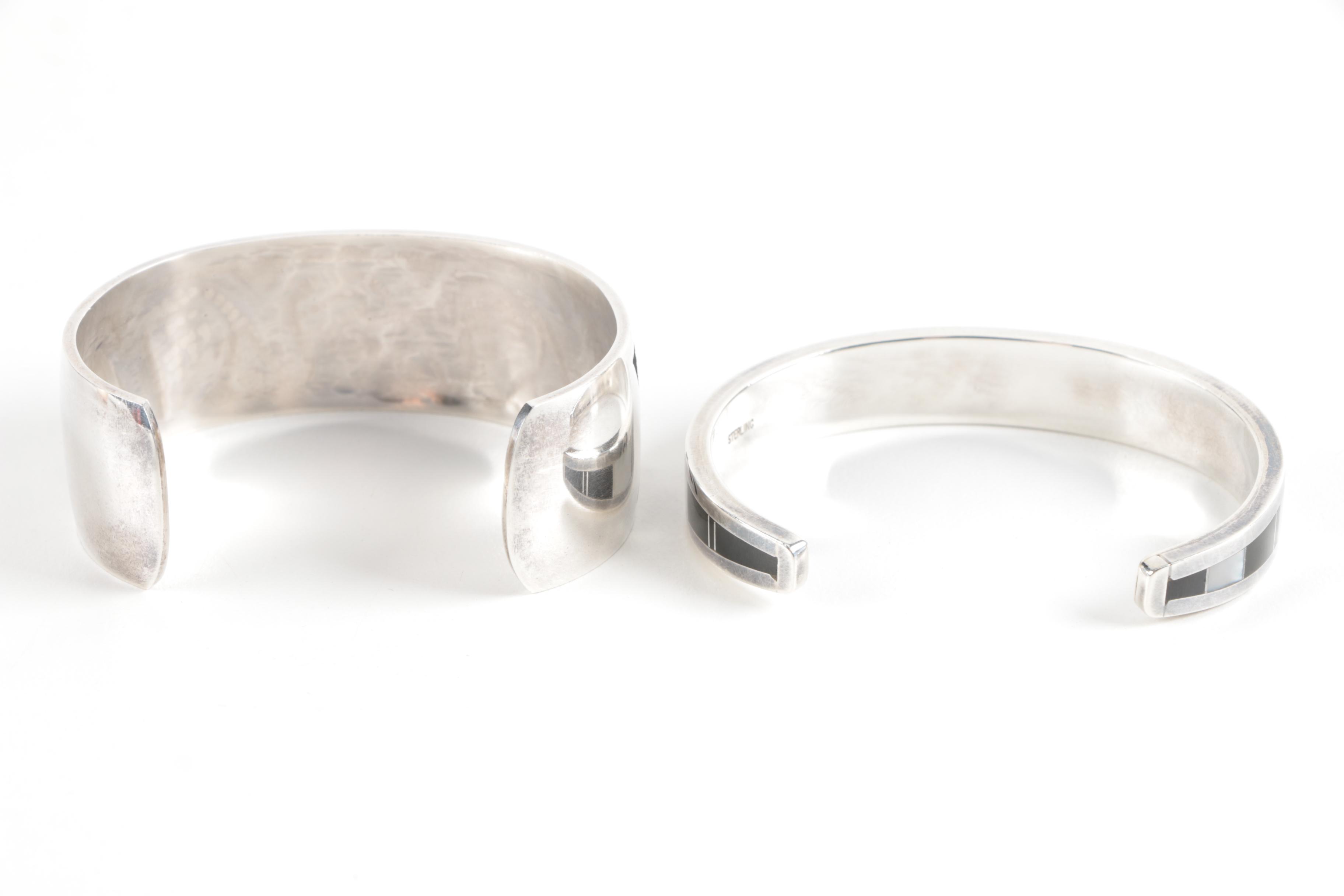 Pair of Sterling Silver Cuff Bracelets Including Native American Style Pieces