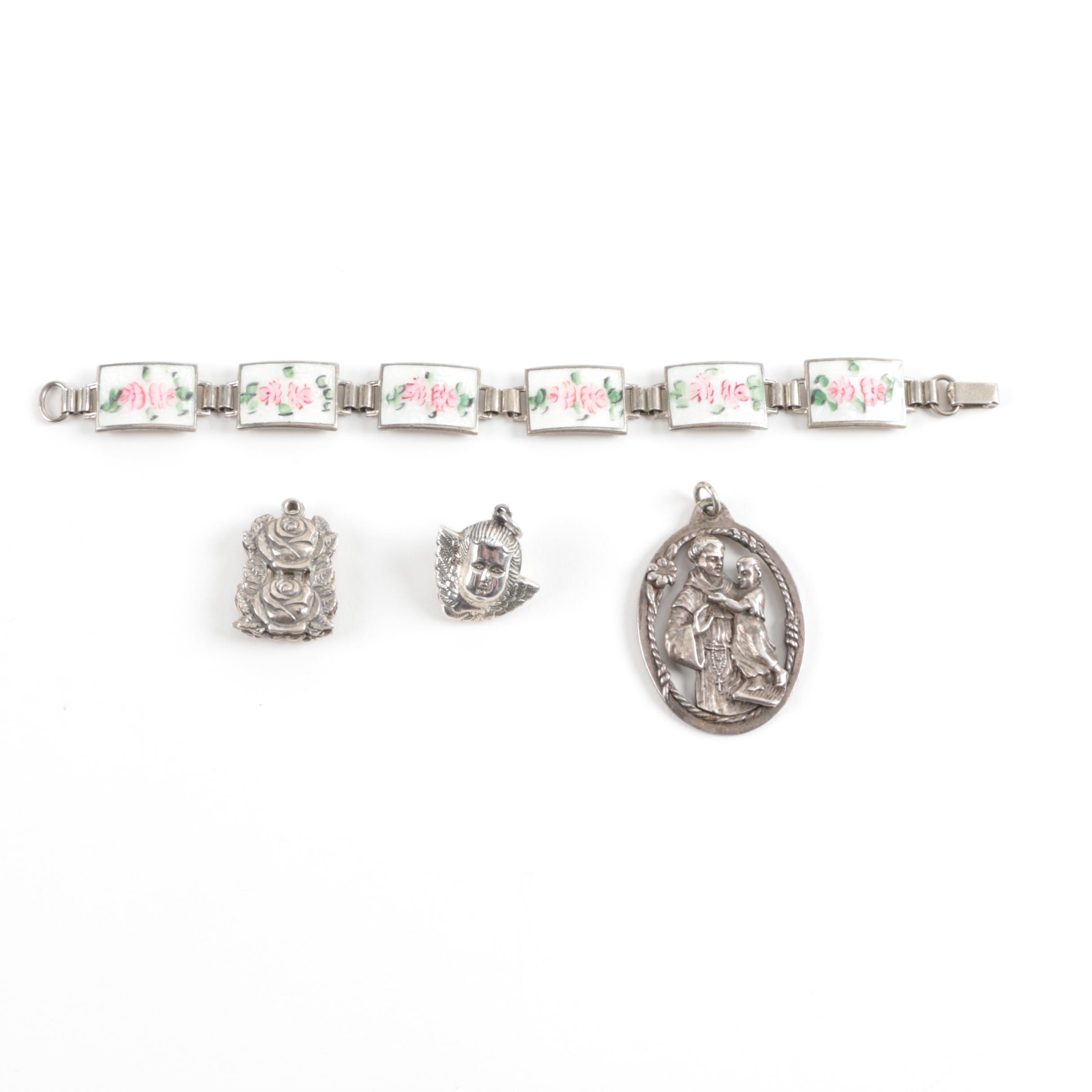 Vintage Sterling Silver Jewelry Assortment Featuring Reliquaries