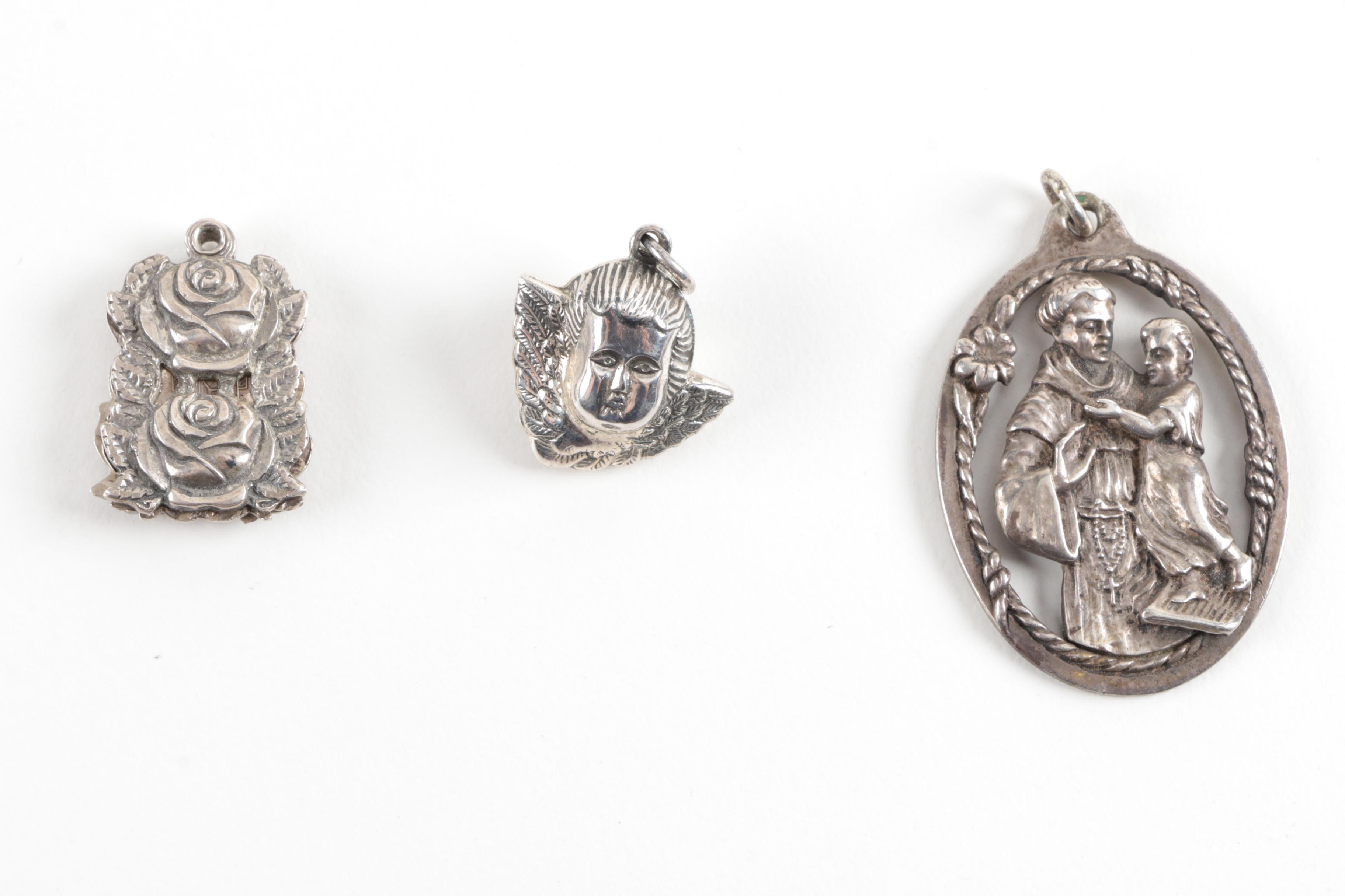 Vintage Sterling Silver Jewelry Assortment Featuring Reliquaries