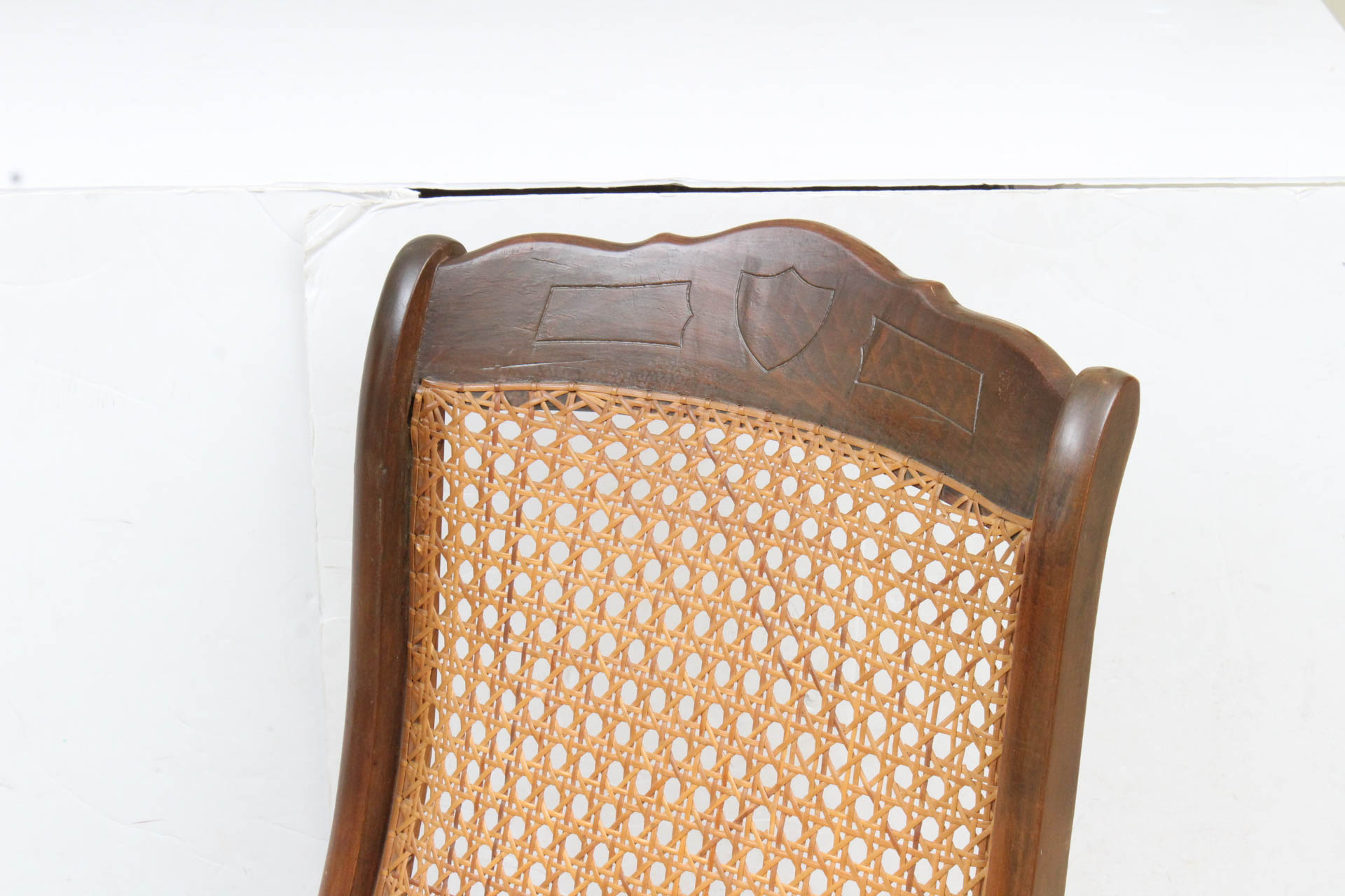 Vintage Wood Rocking Chair with Caned Back and Seat