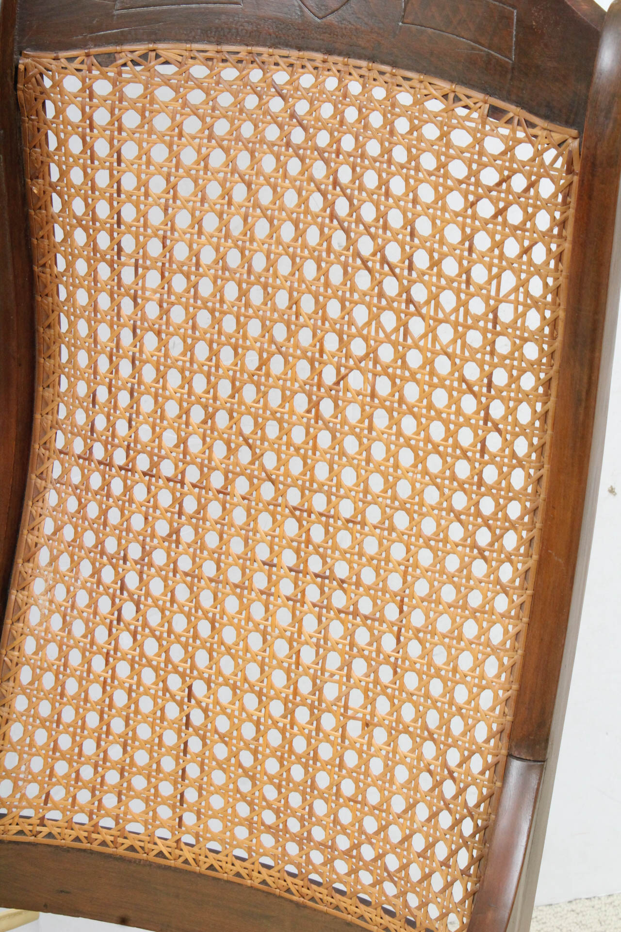 Vintage Wood Rocking Chair with Caned Back and Seat