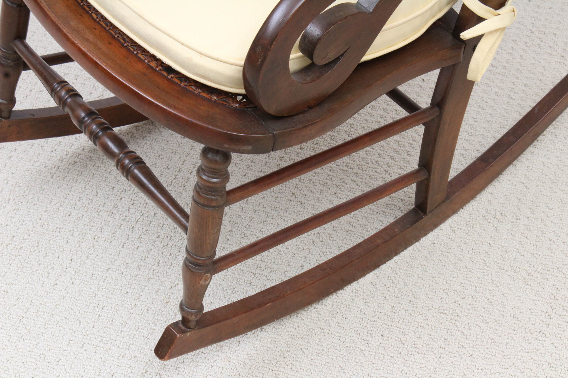 Vintage Wood Rocking Chair with Caned Back and Seat