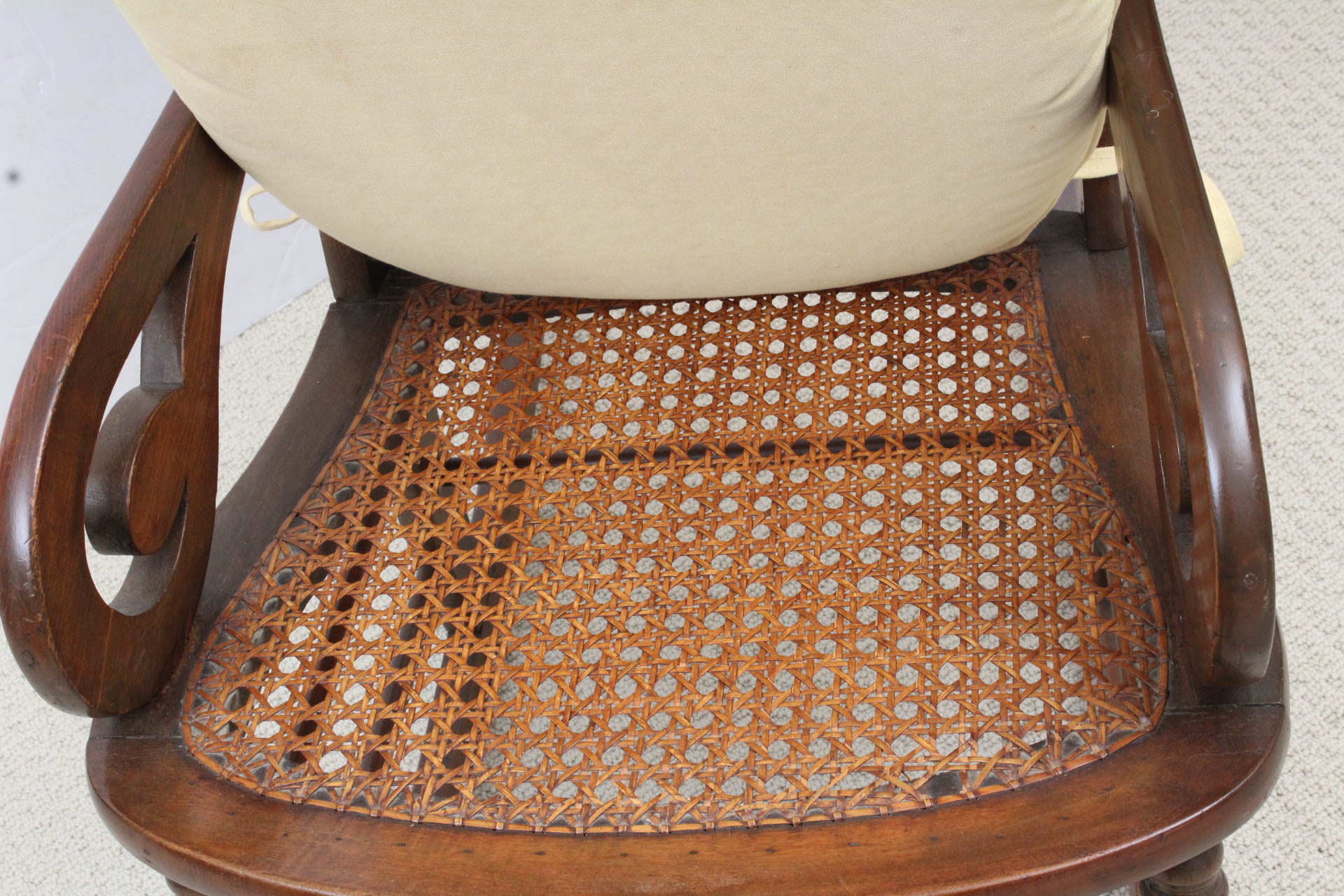 Vintage Wood Rocking Chair with Caned Back and Seat