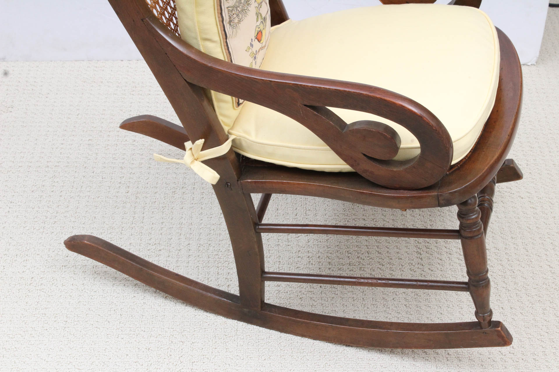 Vintage Wood Rocking Chair with Caned Back and Seat