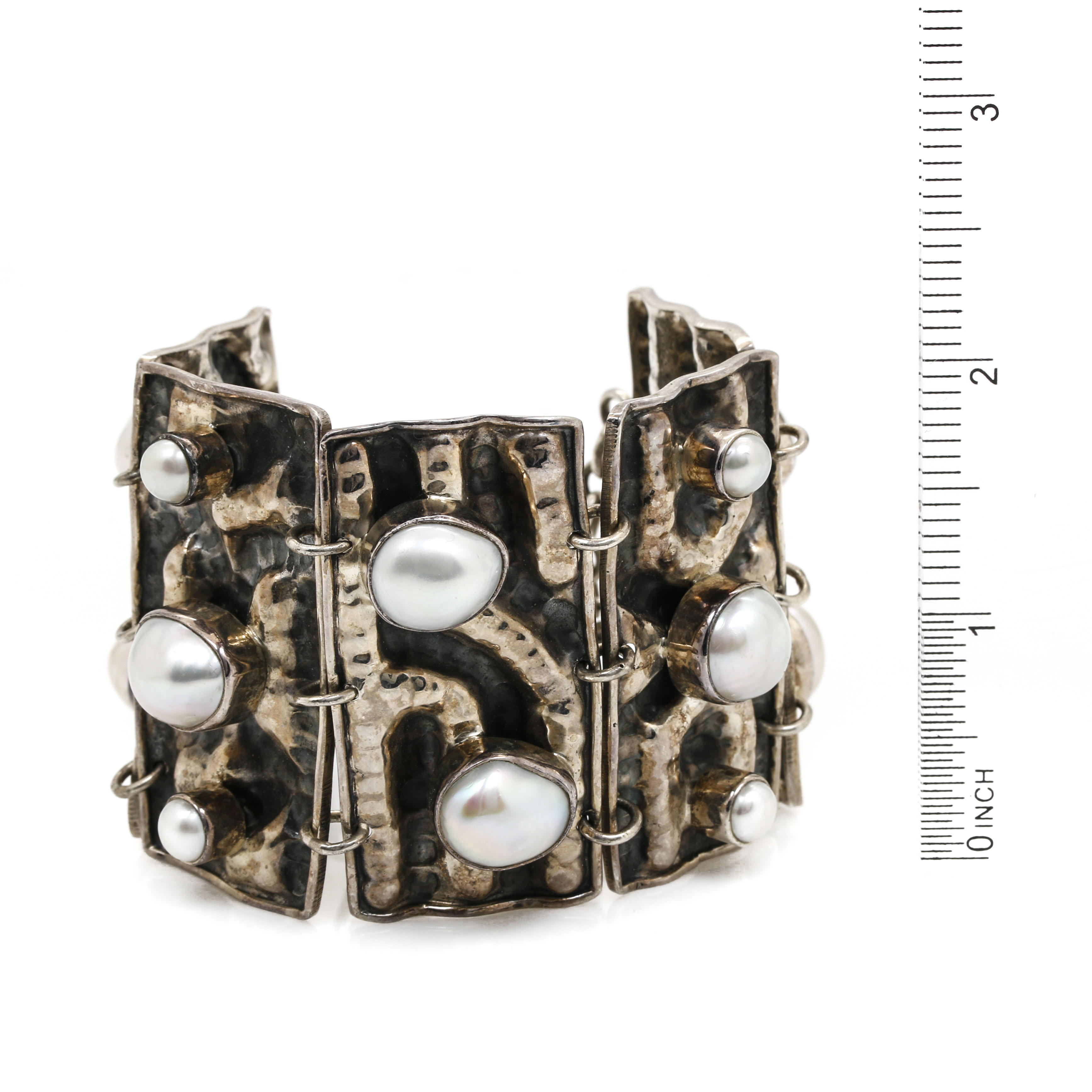 Sterling Silver Freeform Link Bracelet With Cultured Freshwater Pearls