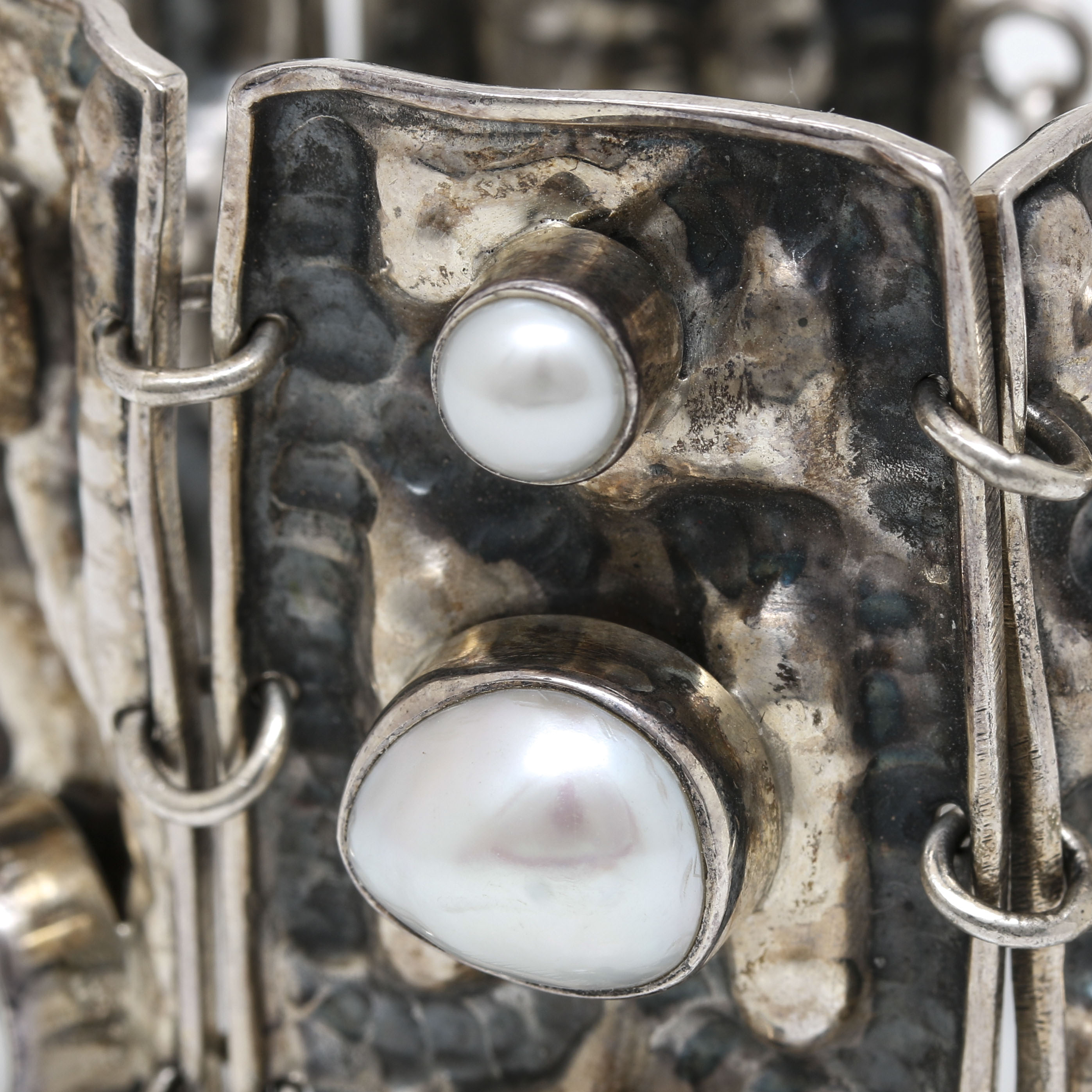 Sterling Silver Freeform Link Bracelet With Cultured Freshwater Pearls