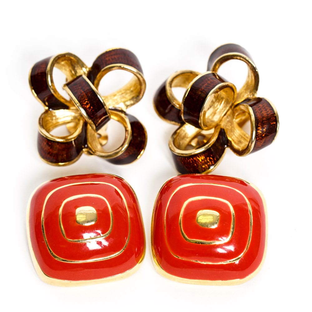 Vintage Costume Earrings with Enamel