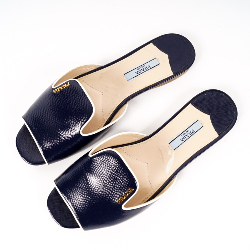 Prada Saffiano Leather Smoking Slides