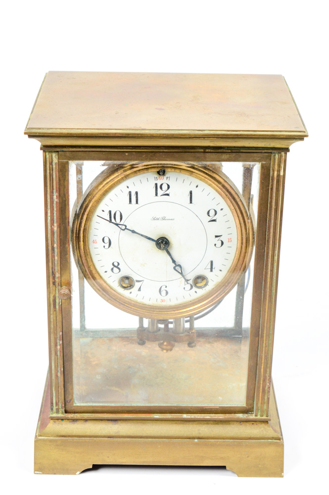 Seth Thomas Brass and Beveled Glass Regulator Mantel Clock