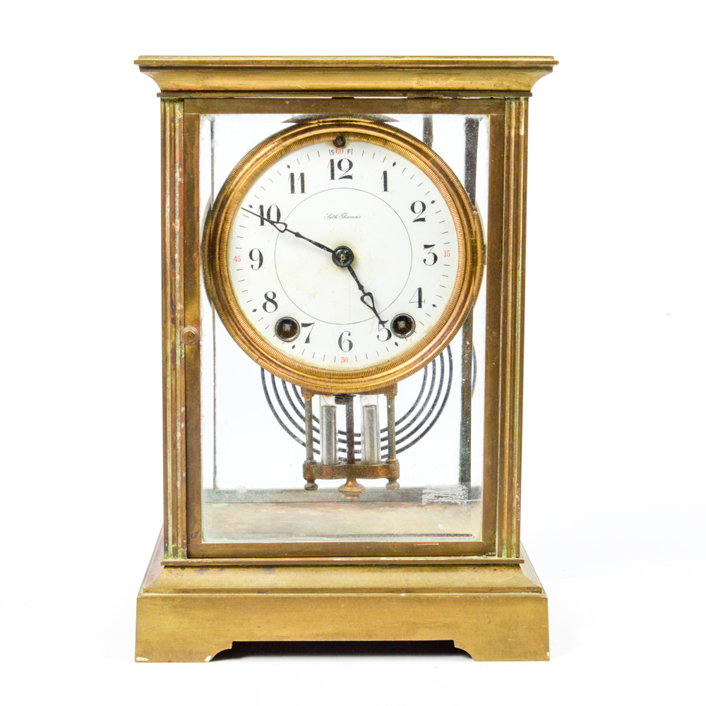 Seth Thomas Brass and Beveled Glass Regulator Mantel Clock