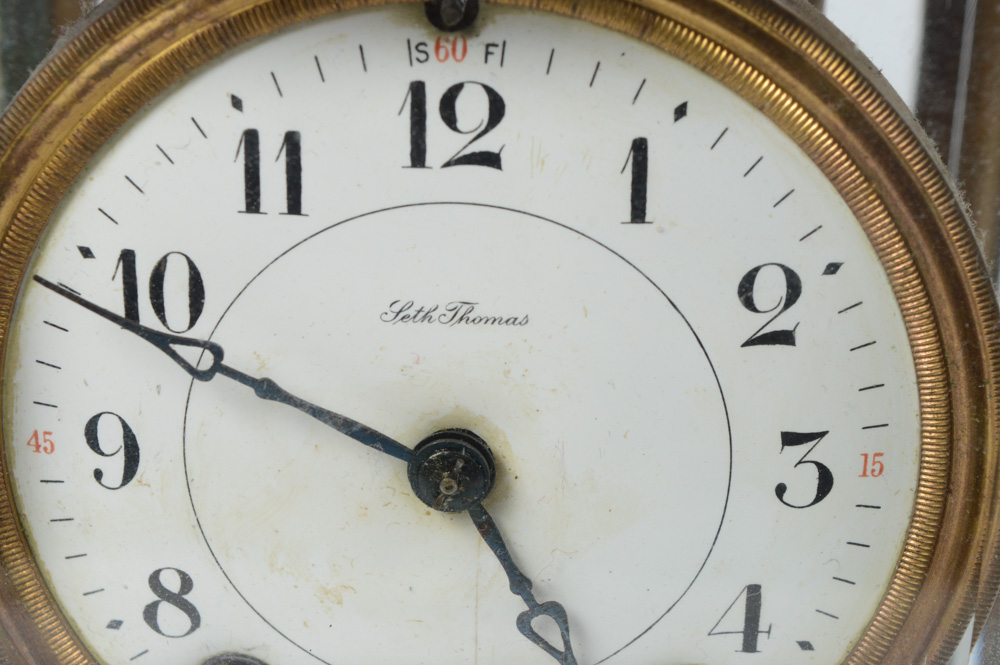 Seth Thomas Brass and Beveled Glass Regulator Mantel Clock
